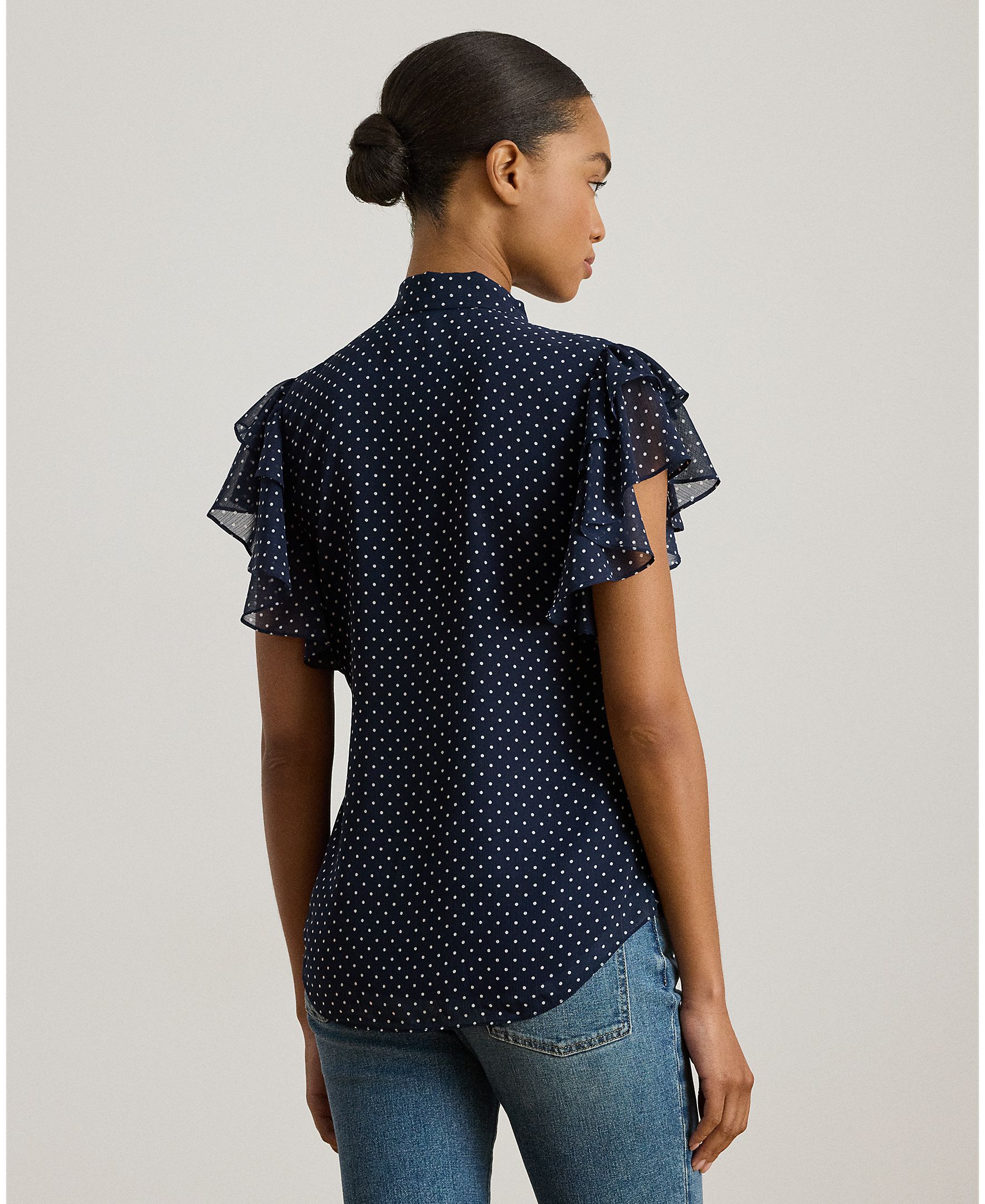 Blusa Vaporosa com Mangas com Folho Azul-marinho-2