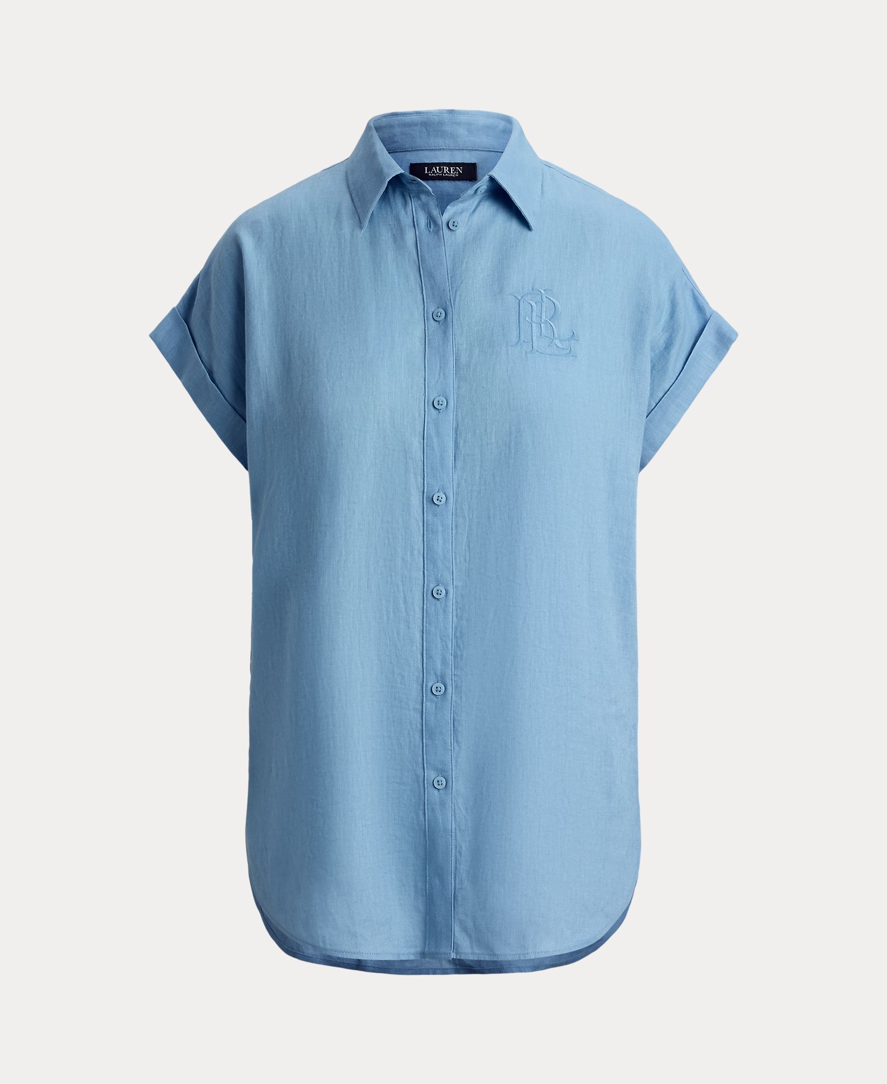 Camisa com Manga Curta e em Linho Céu-4