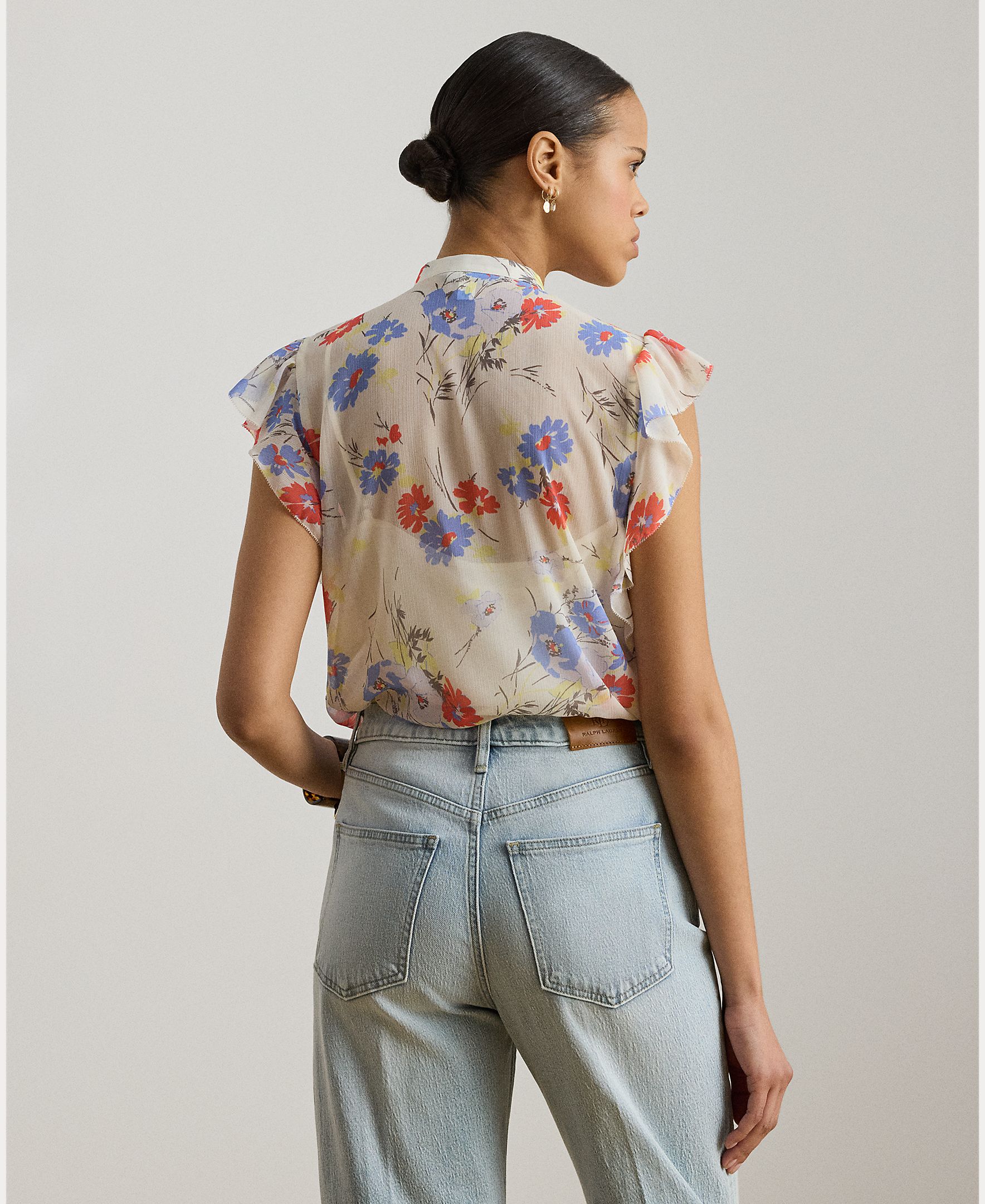 Blusa de Georgette Estampada com Folhos Natural-2