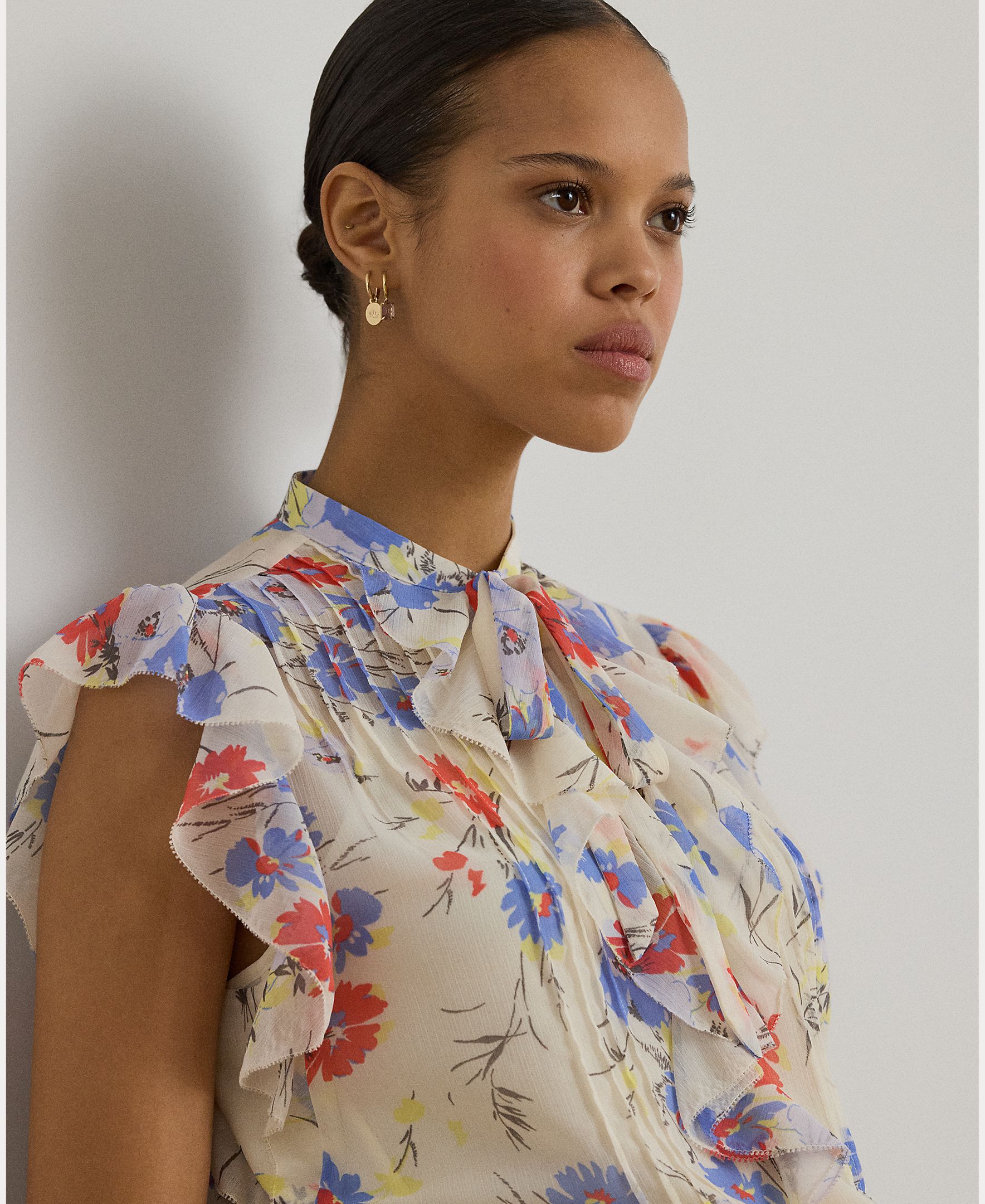 Blusa de Georgette Estampada com Folhos Natural-3
