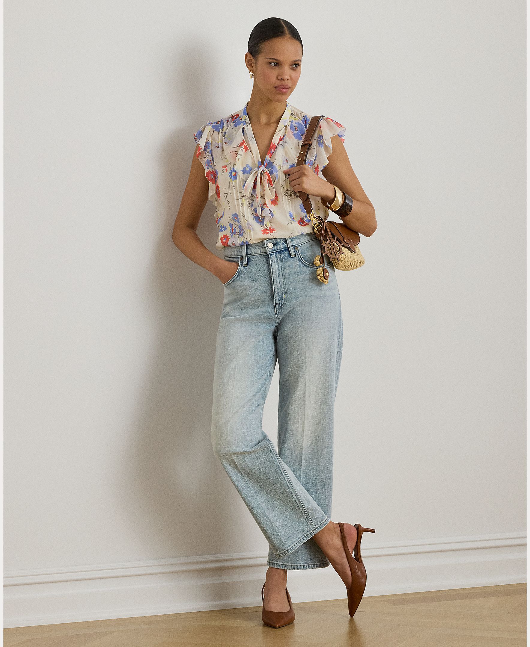 Blusa de Georgette Estampada com Folhos Natural-5