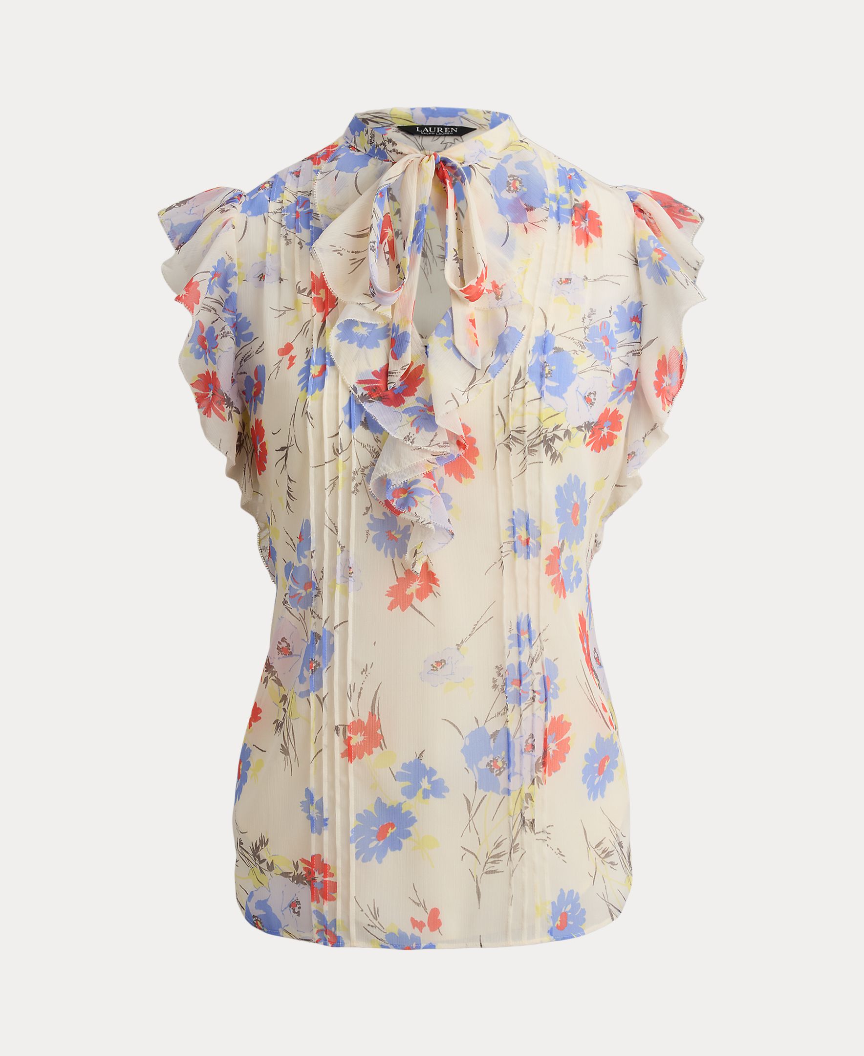 Blusa de Georgette Estampada com Folhos Natural-4