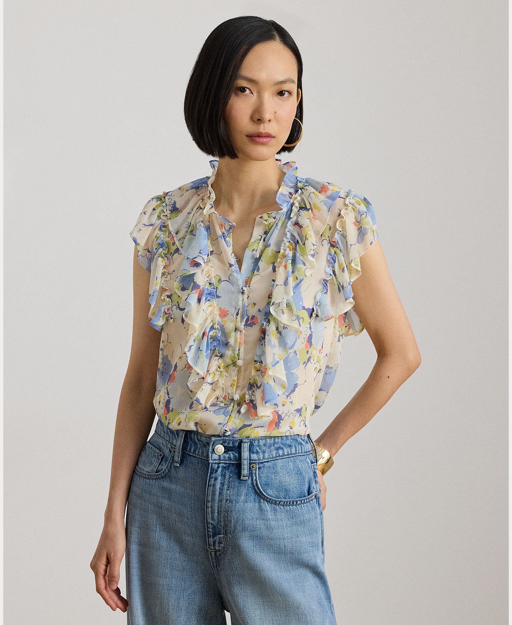 Imagem 0 de Blusa com Folhos e Estampado