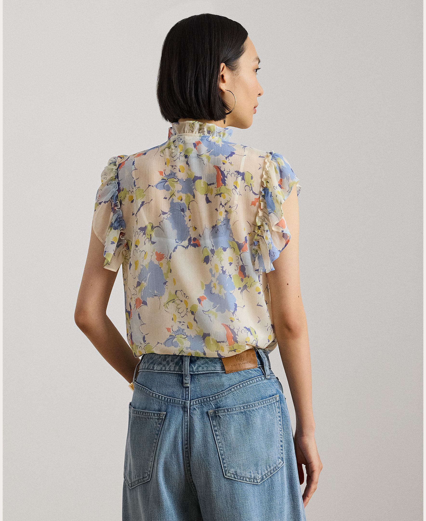 Blusa com Folhos e Estampado Azul-claro-2