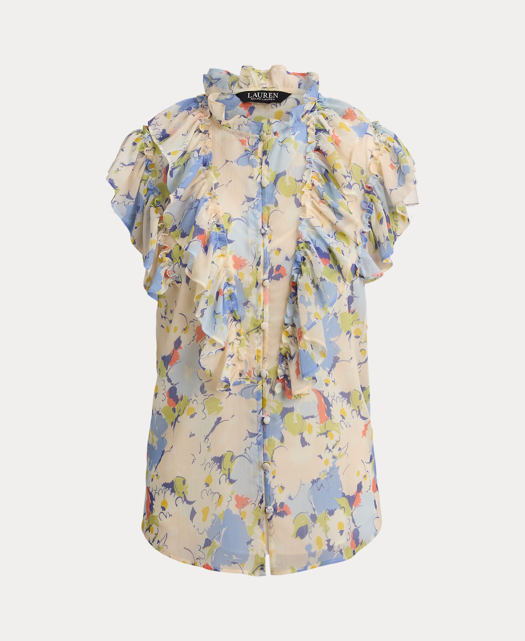 Blusa com Folhos e Estampado Azul-claro-4