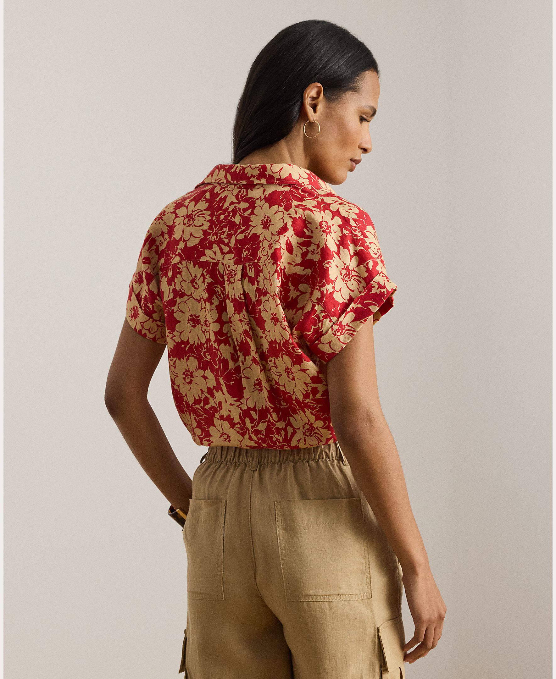 Camisa de linho estampada Vermelho-2