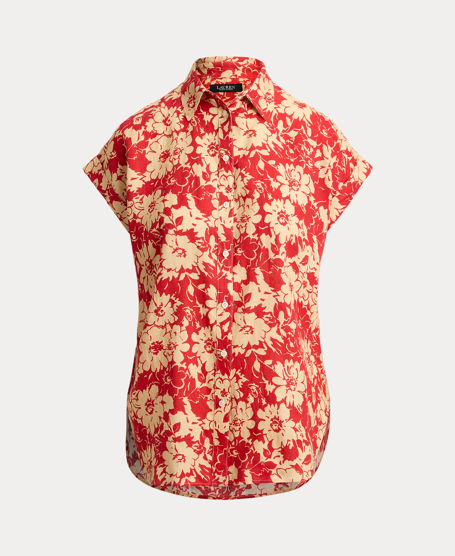 Camisa de linho estampada Vermelho-5