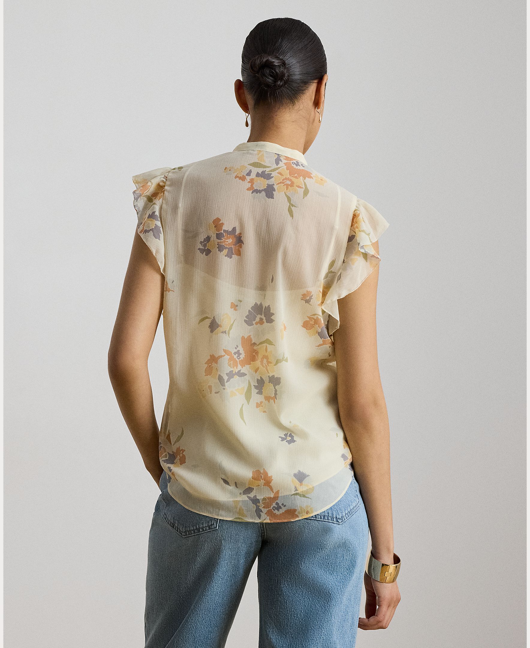 Blusa com Pregas e Laço na Gola Creme-3