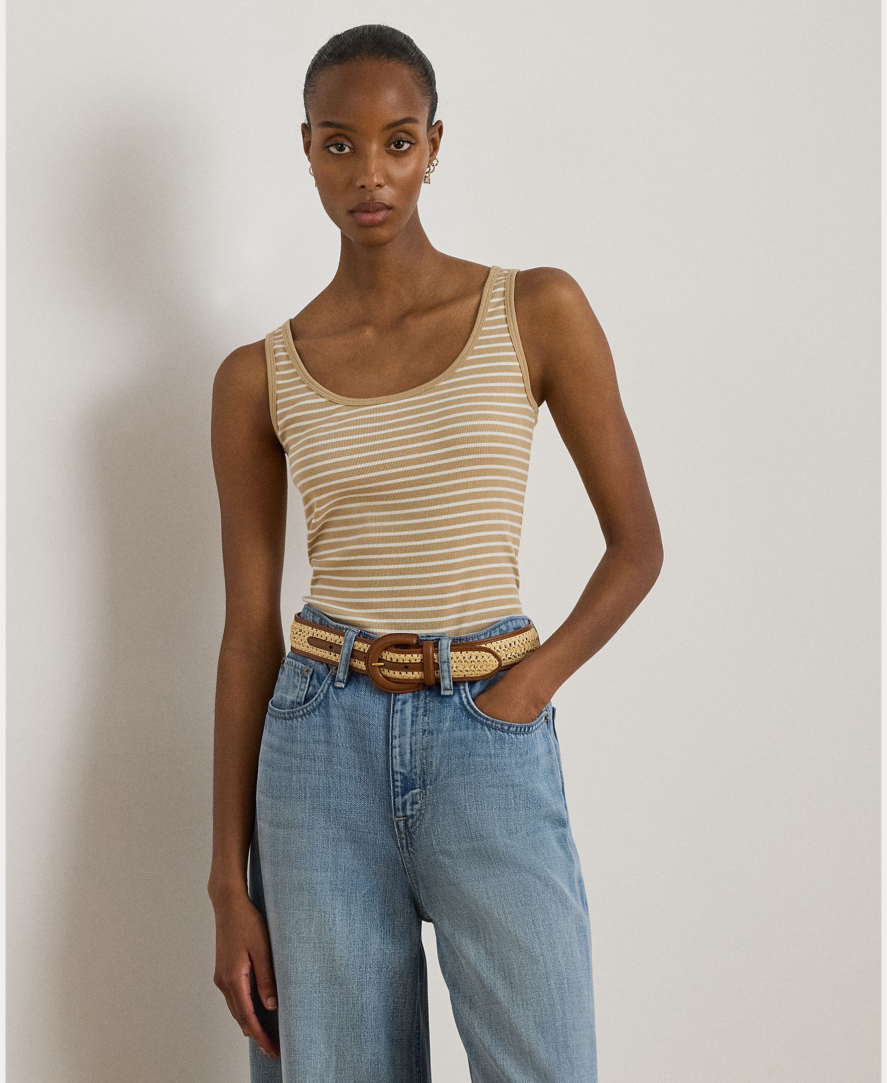 Lauren Ralph Lauren - Camiseta de mujer de tirantes de algodón elástico.