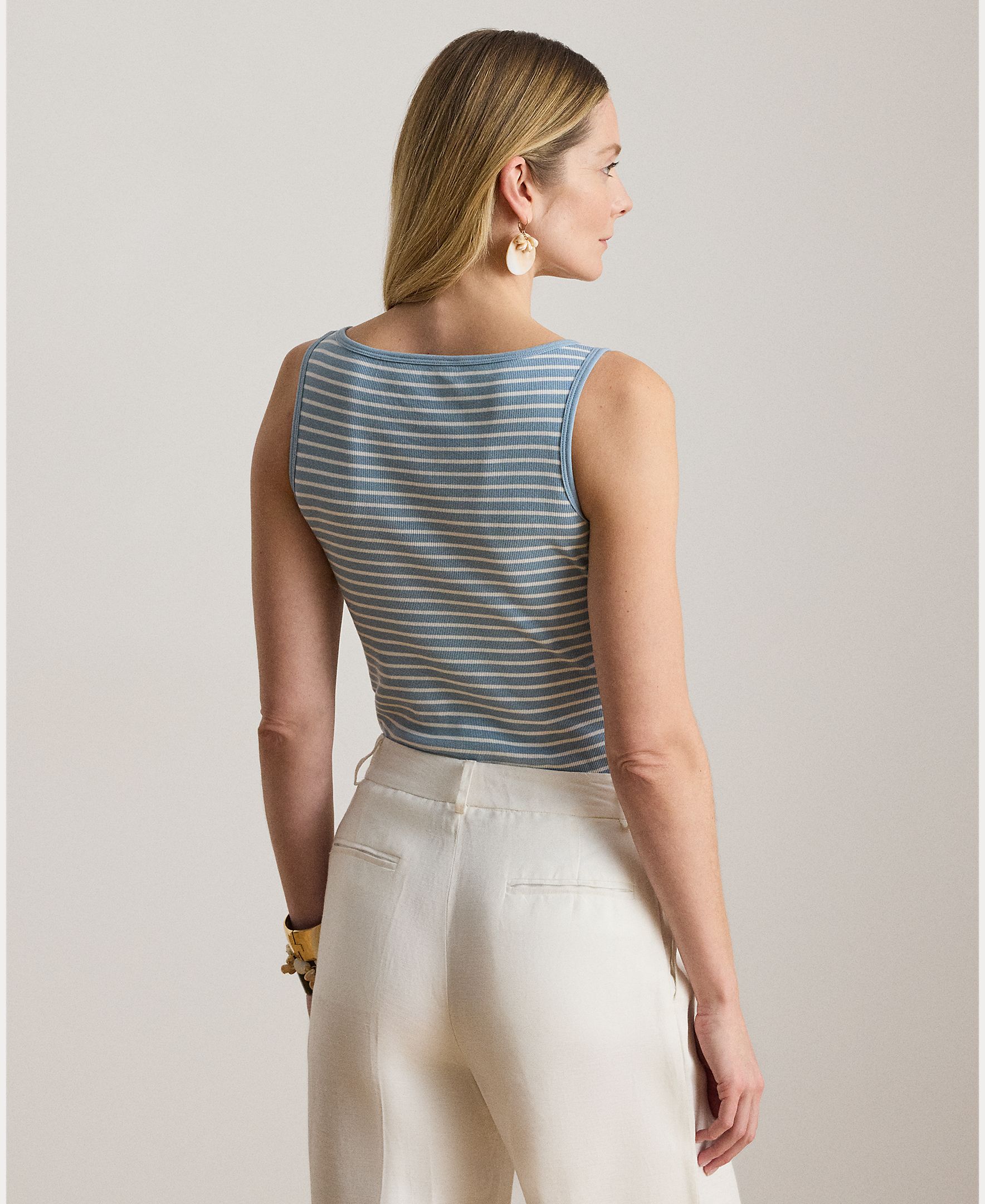 T-shirt de Alças de Algodão Elástico Azul-claro-2