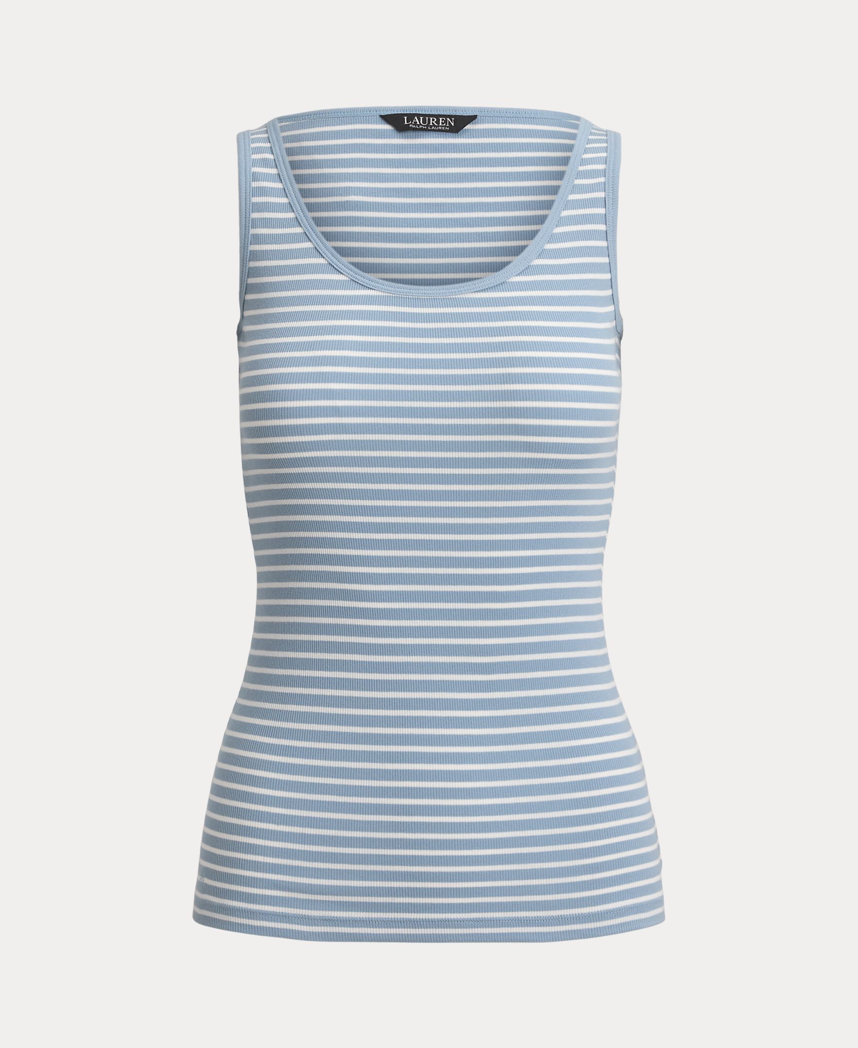 T-shirt de Alças de Algodão Elástico Azul-claro-4