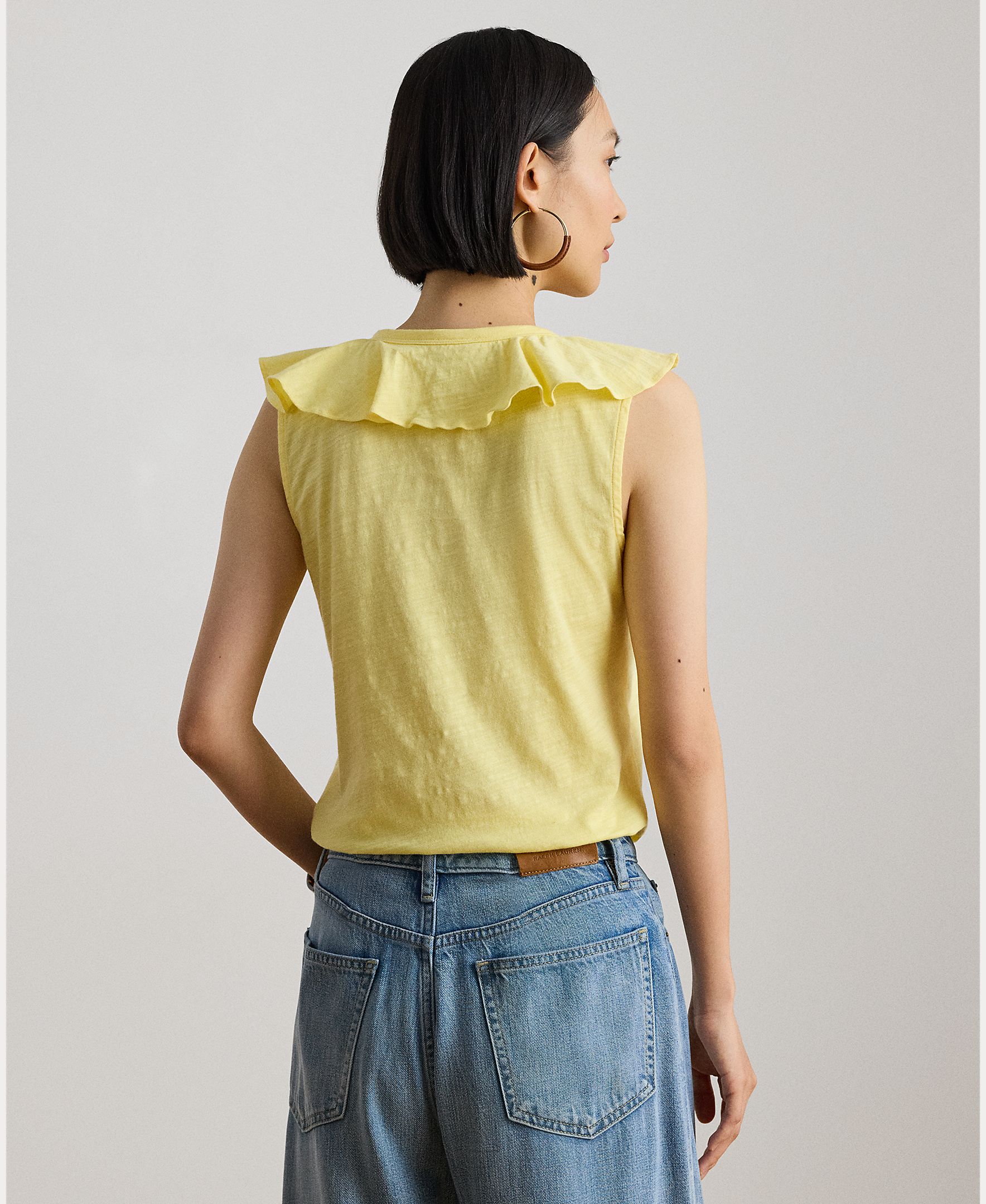 T-shirt de Algodão com Folhos Amarelo-2