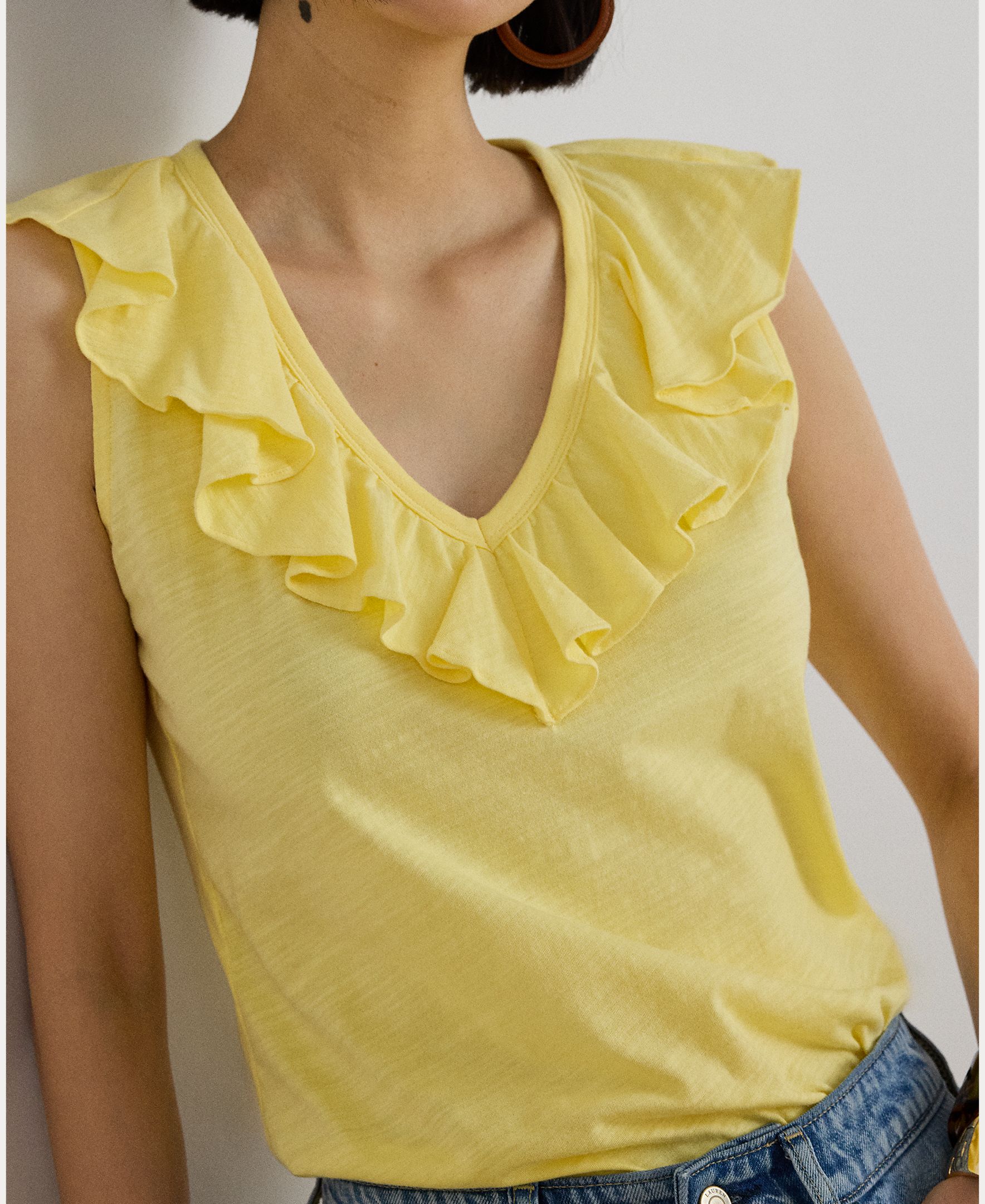 T-shirt de Algodão com Folhos Amarelo-3