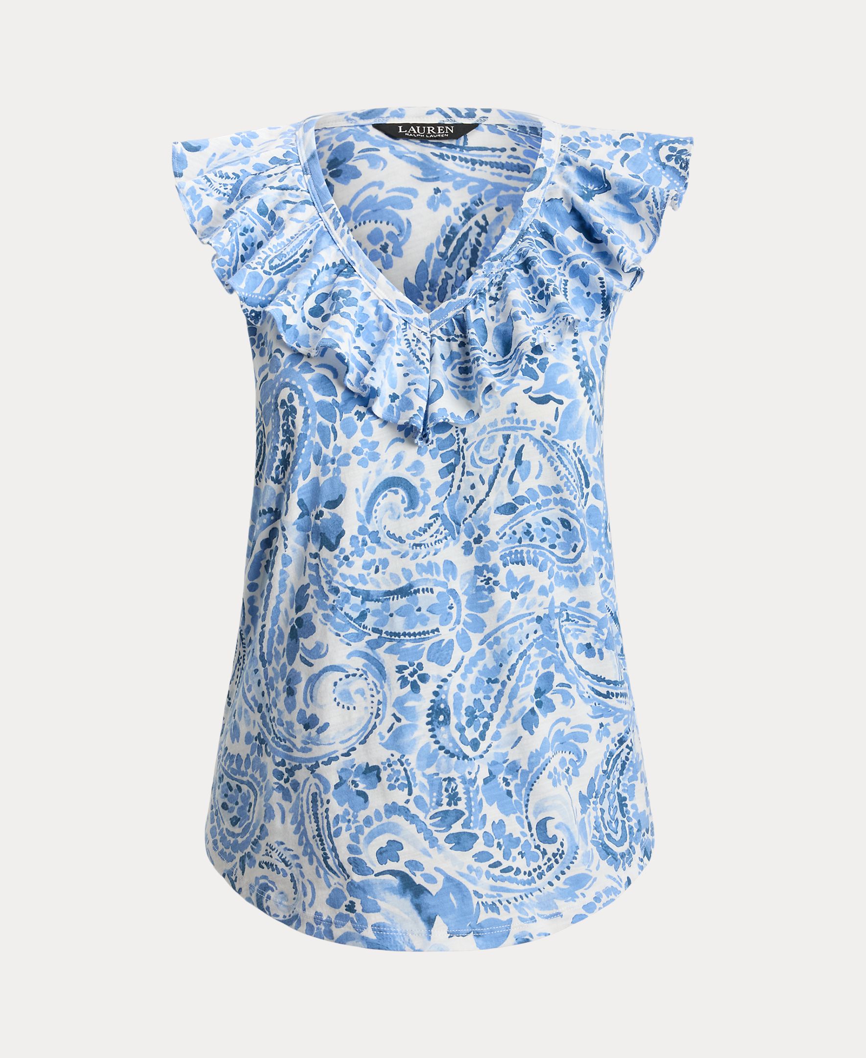 T-shirt de Algodão com Folhos Azul / Branco-4