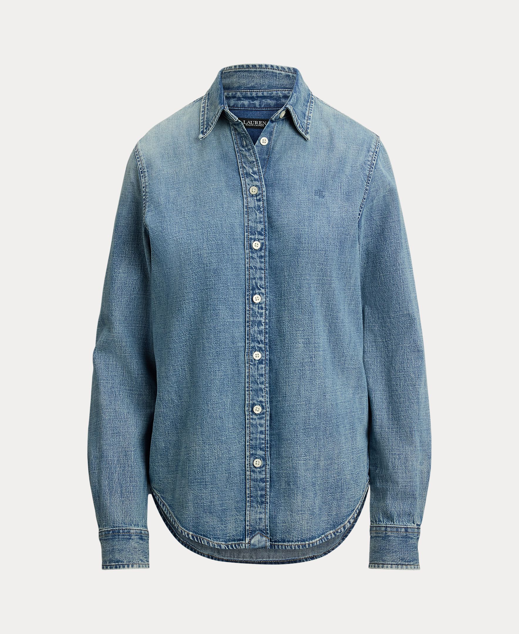 Camisa de Ganga de Algodão Azul-claro-4