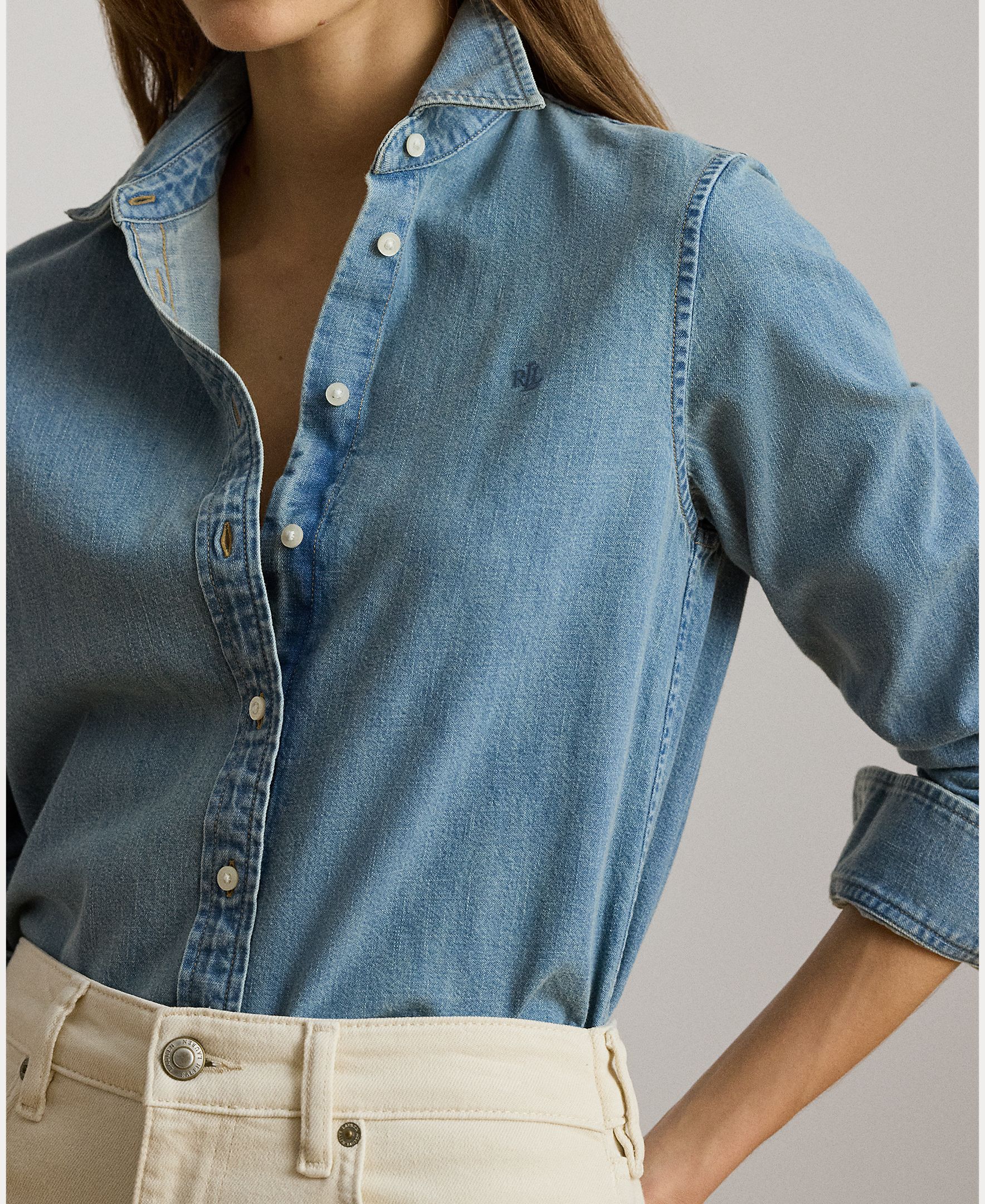Camisa de Ganga de Algodão Azul-índigo-4