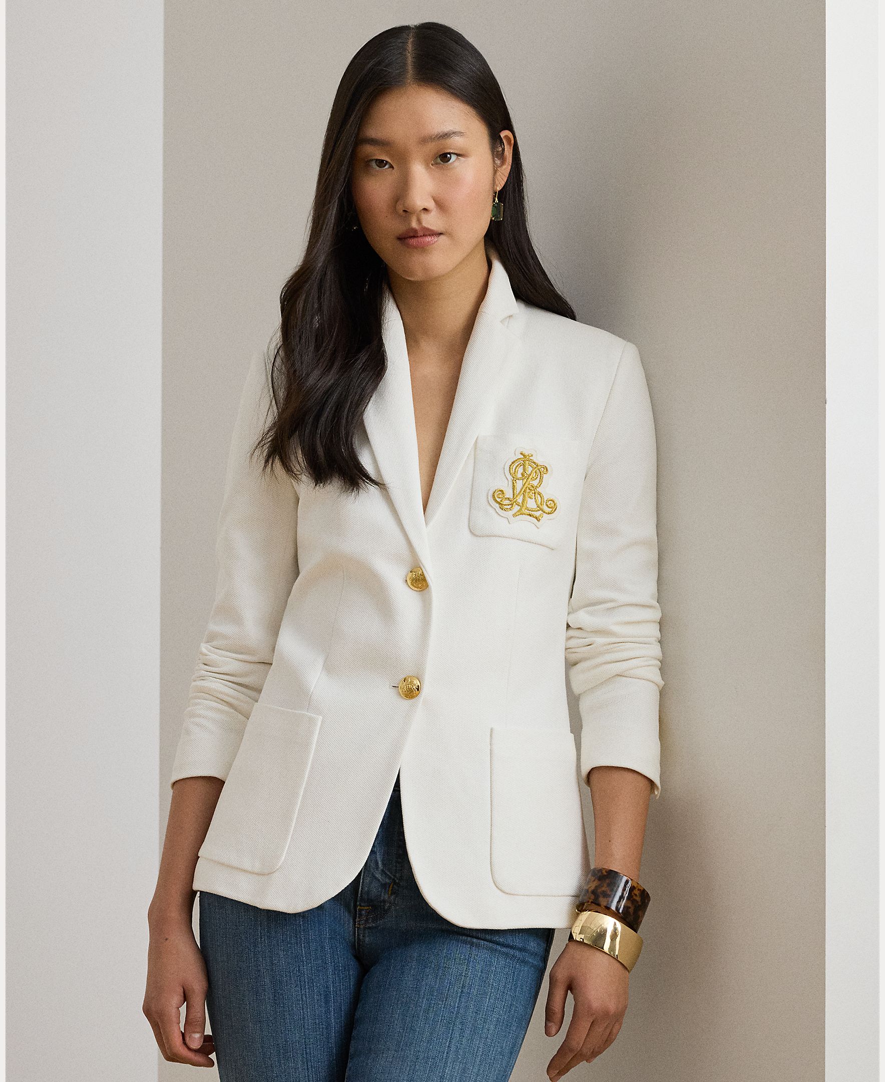 Blazer de Jacquard com Emblema Branco-1