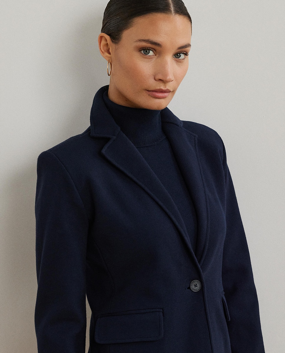 Blazer de Algodão com Abotoadura Simples Azul-marinho-4