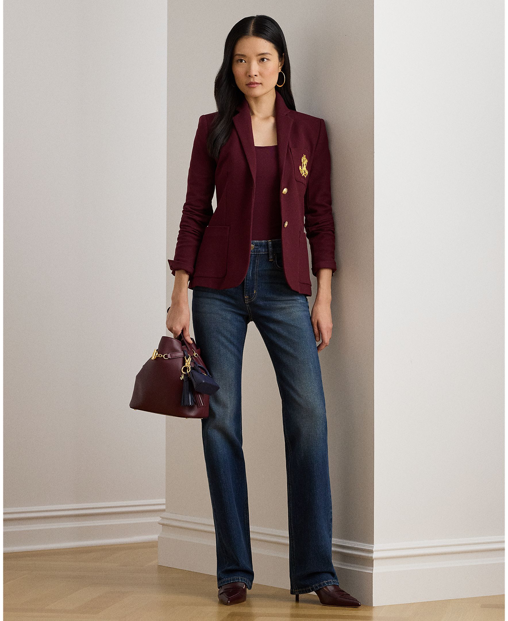 Blazer de Jacquard com Emblema Bordeaux-6
