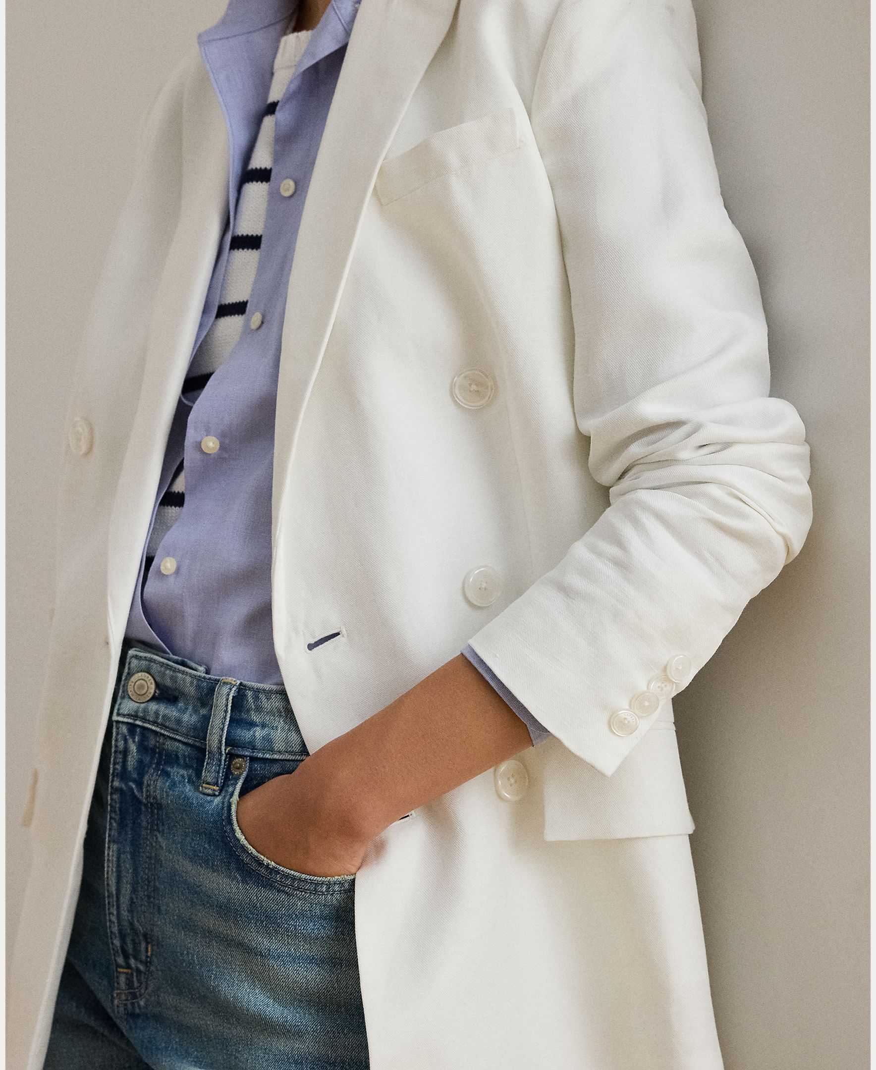 Blazer de Linho e Algodão com Abotoadura Dupla Branco-3