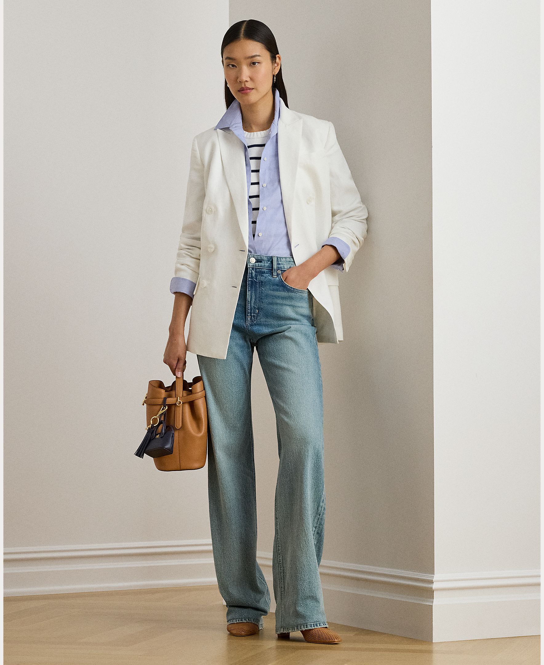 Blazer de Linho e Algodão com Abotoadura Dupla Branco-6