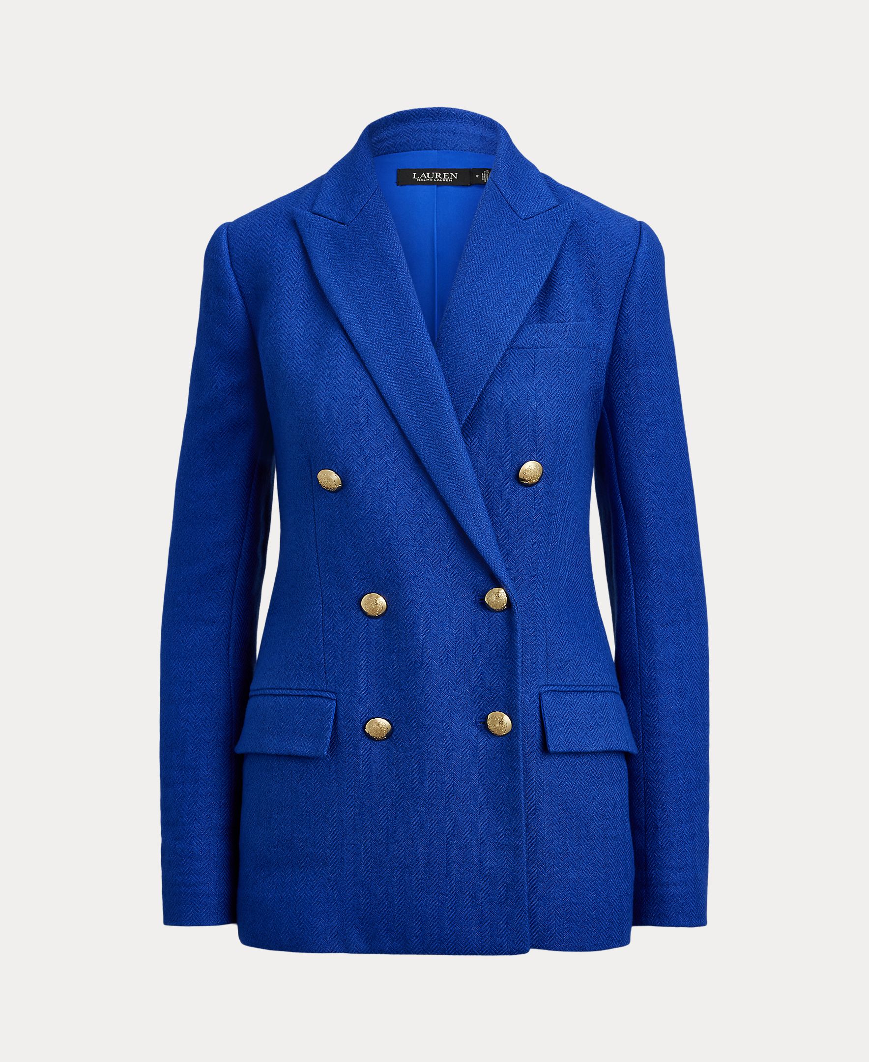 Blazer de Linho e Algodão com Abotoadura Dupla Azul-elétrico-5