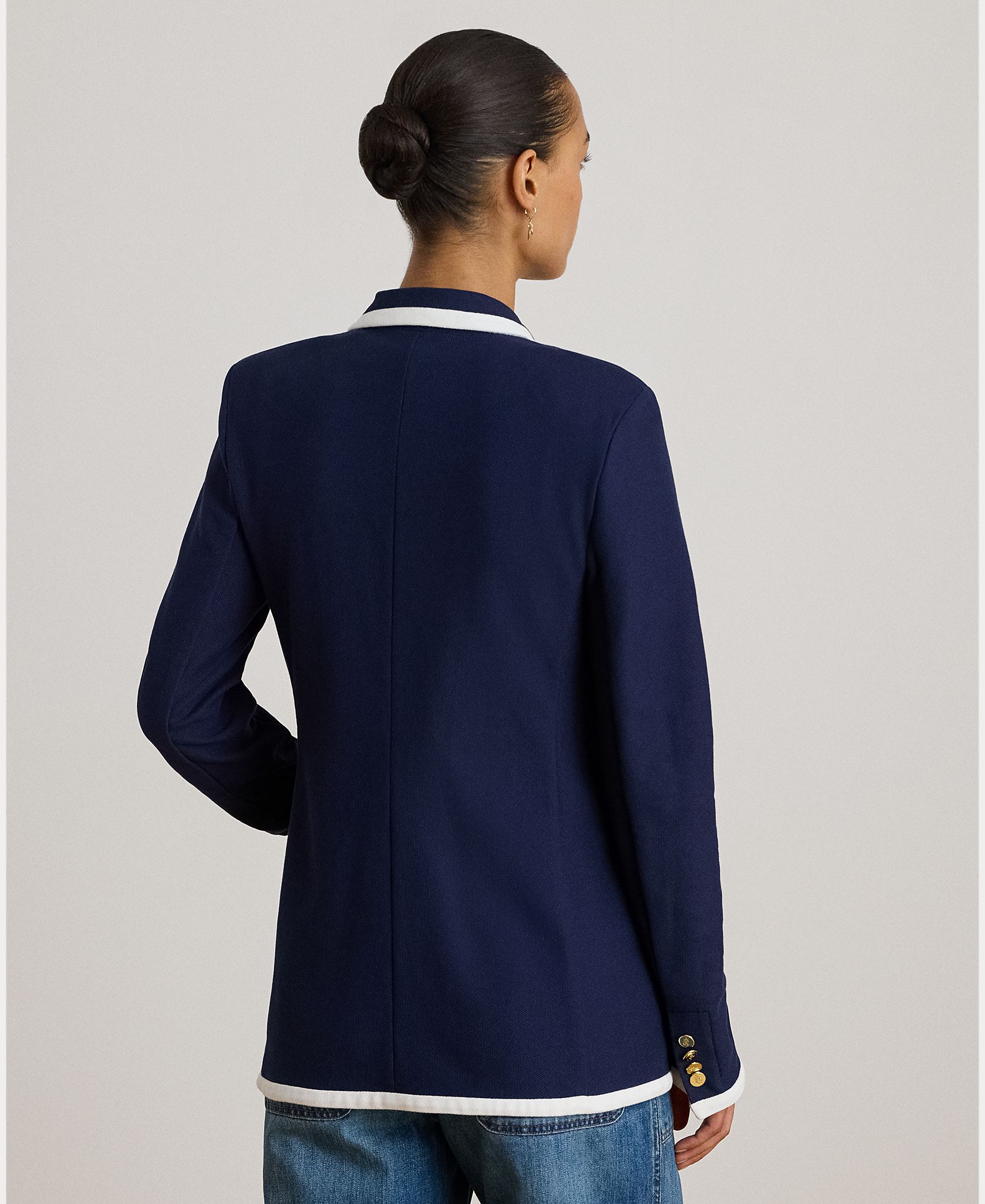 Blazer de Algodão com Debruados em Contraste Azul-marinho-2