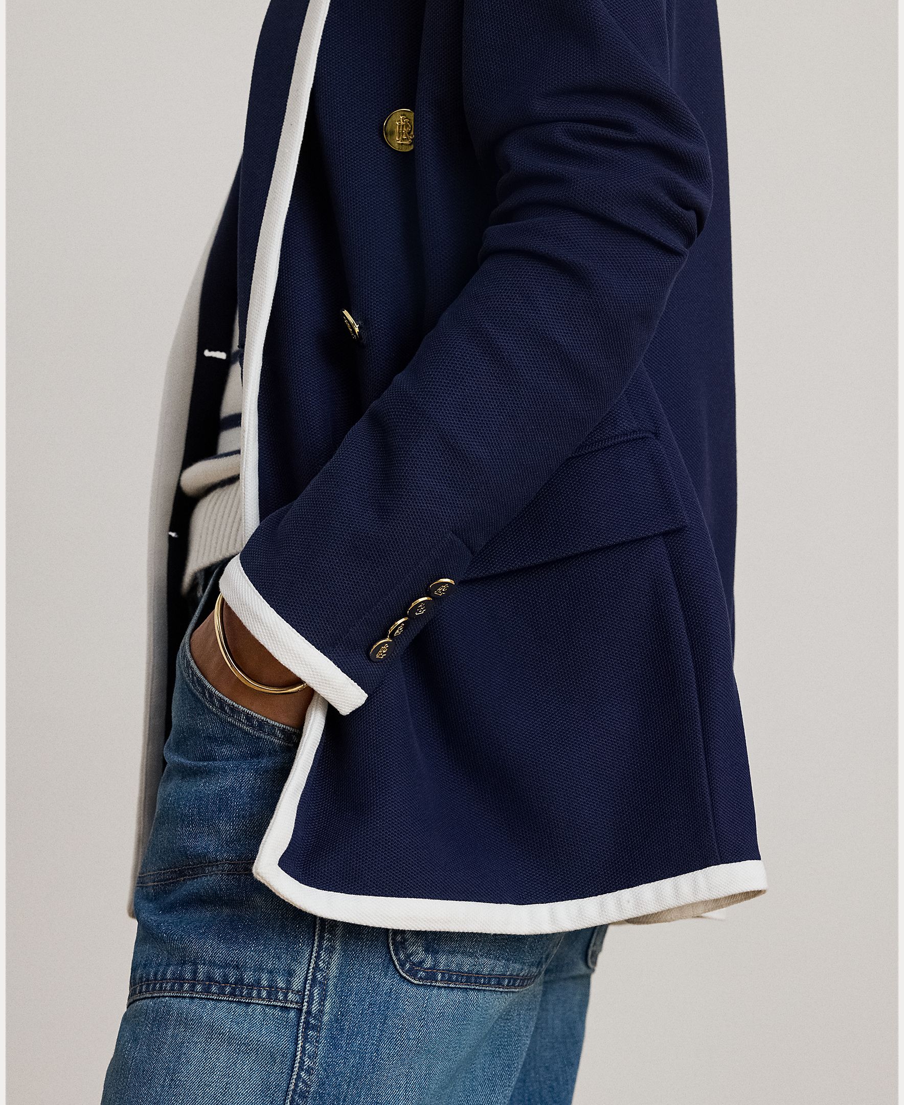 Blazer de Algodão com Debruados em Contraste Azul-marinho-4