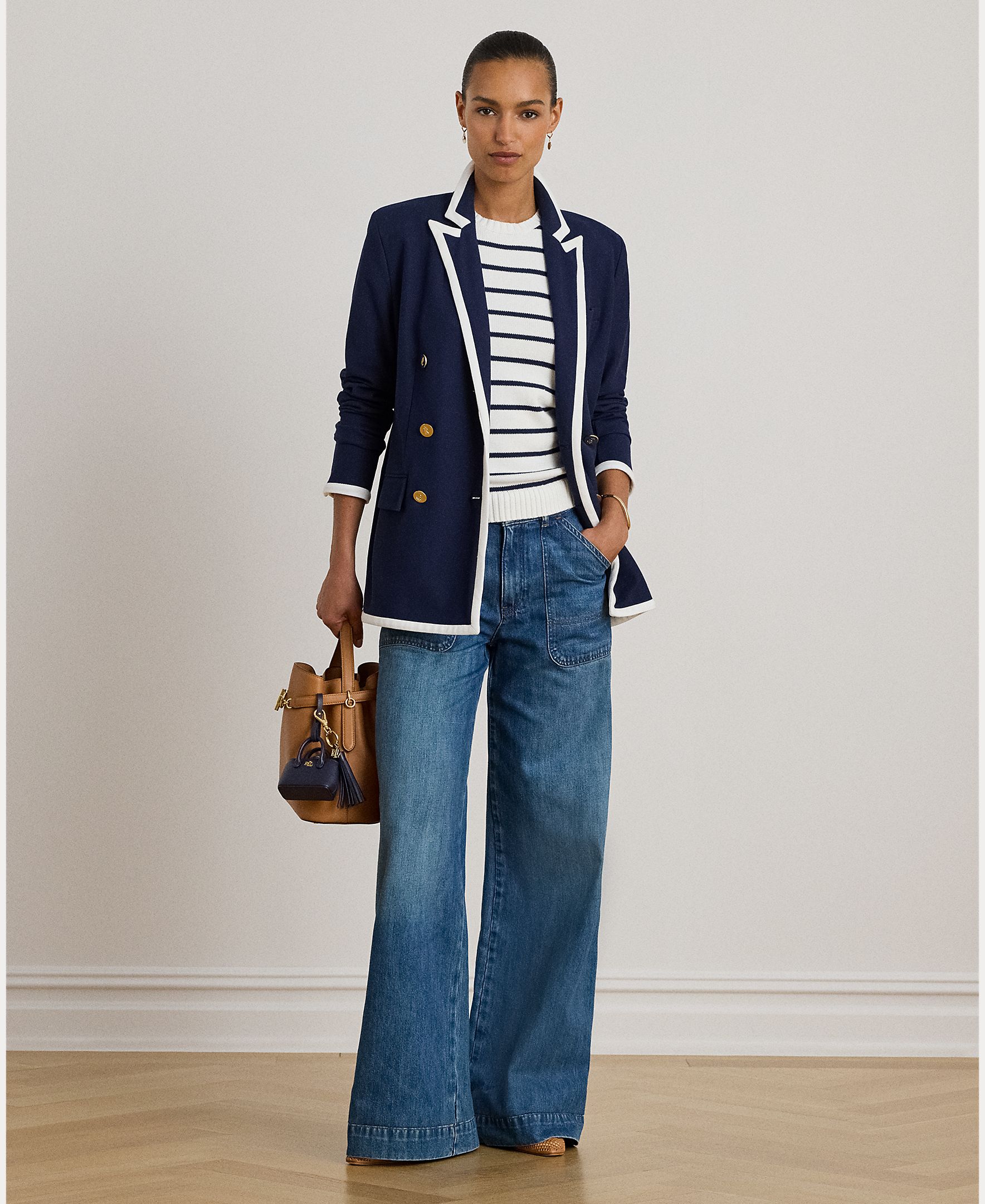 Blazer de Algodão com Debruados em Contraste Azul-marinho-6