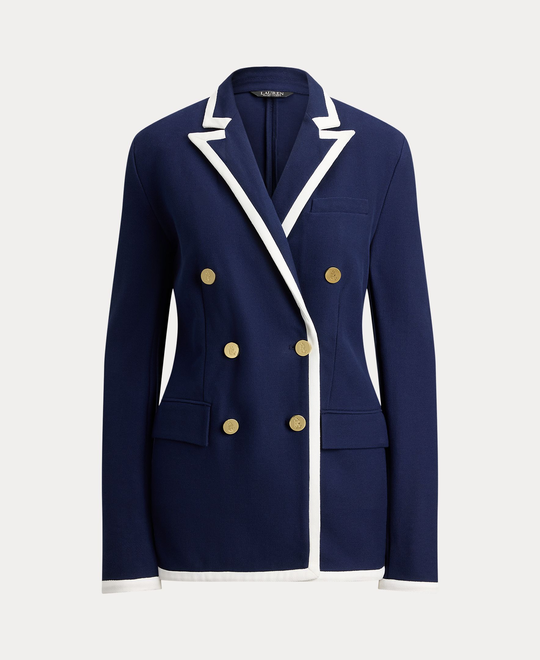 Blazer de Algodão com Debruados em Contraste Azul-marinho-5