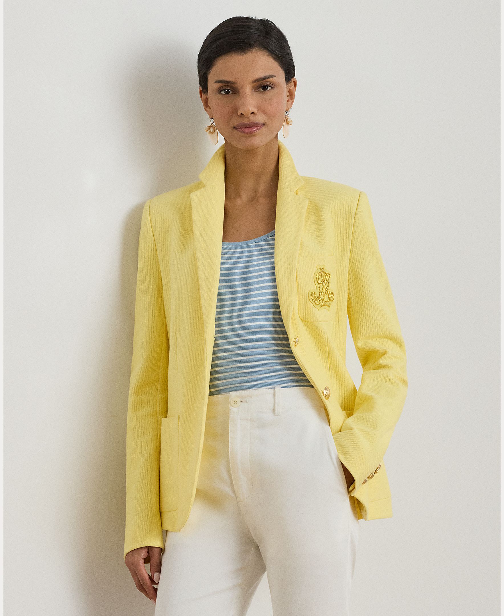 Blazer de Jacquard com Emblema Amarelo-1