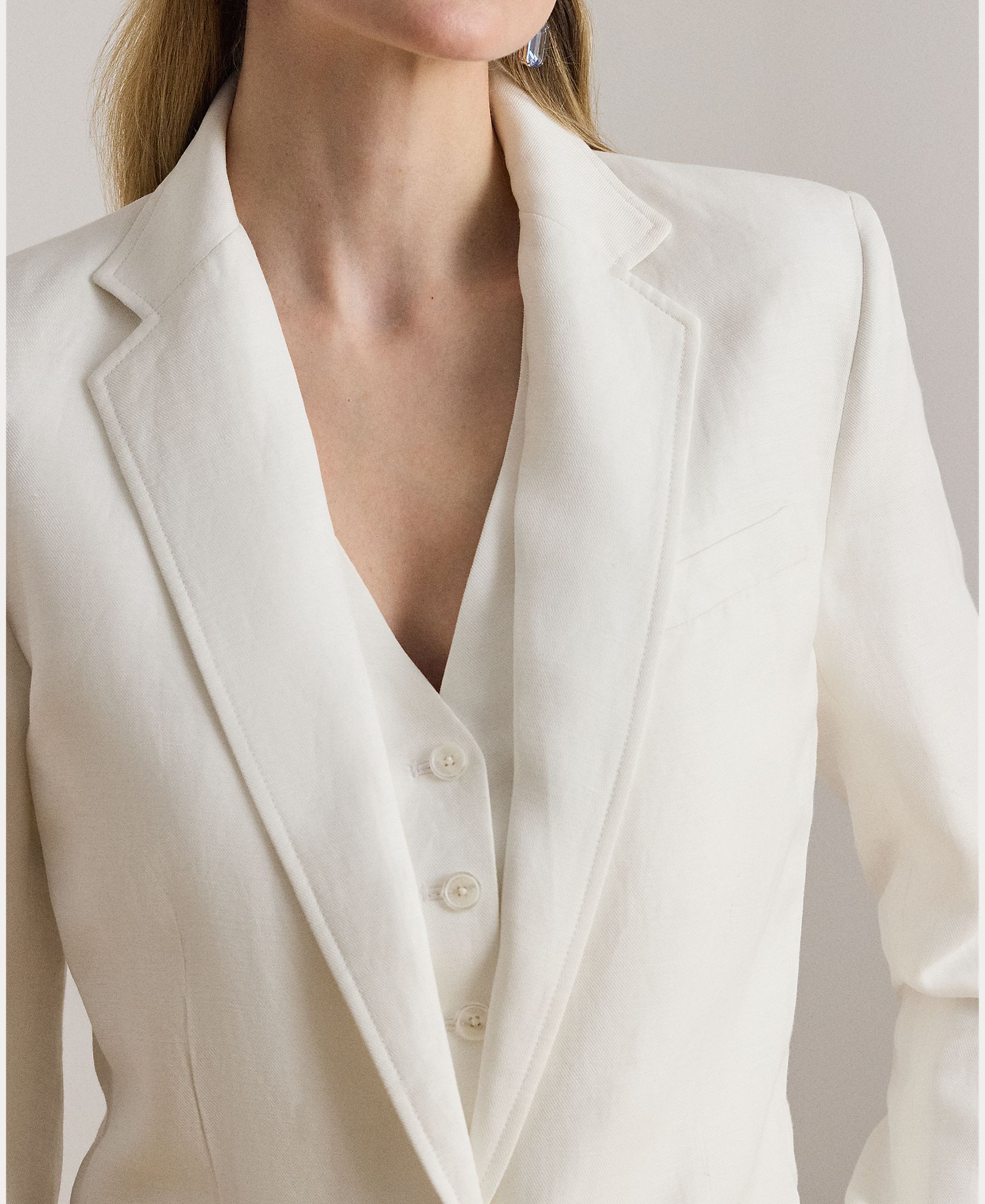 Blazer de Sarja em Mistura de Linho Branco-3