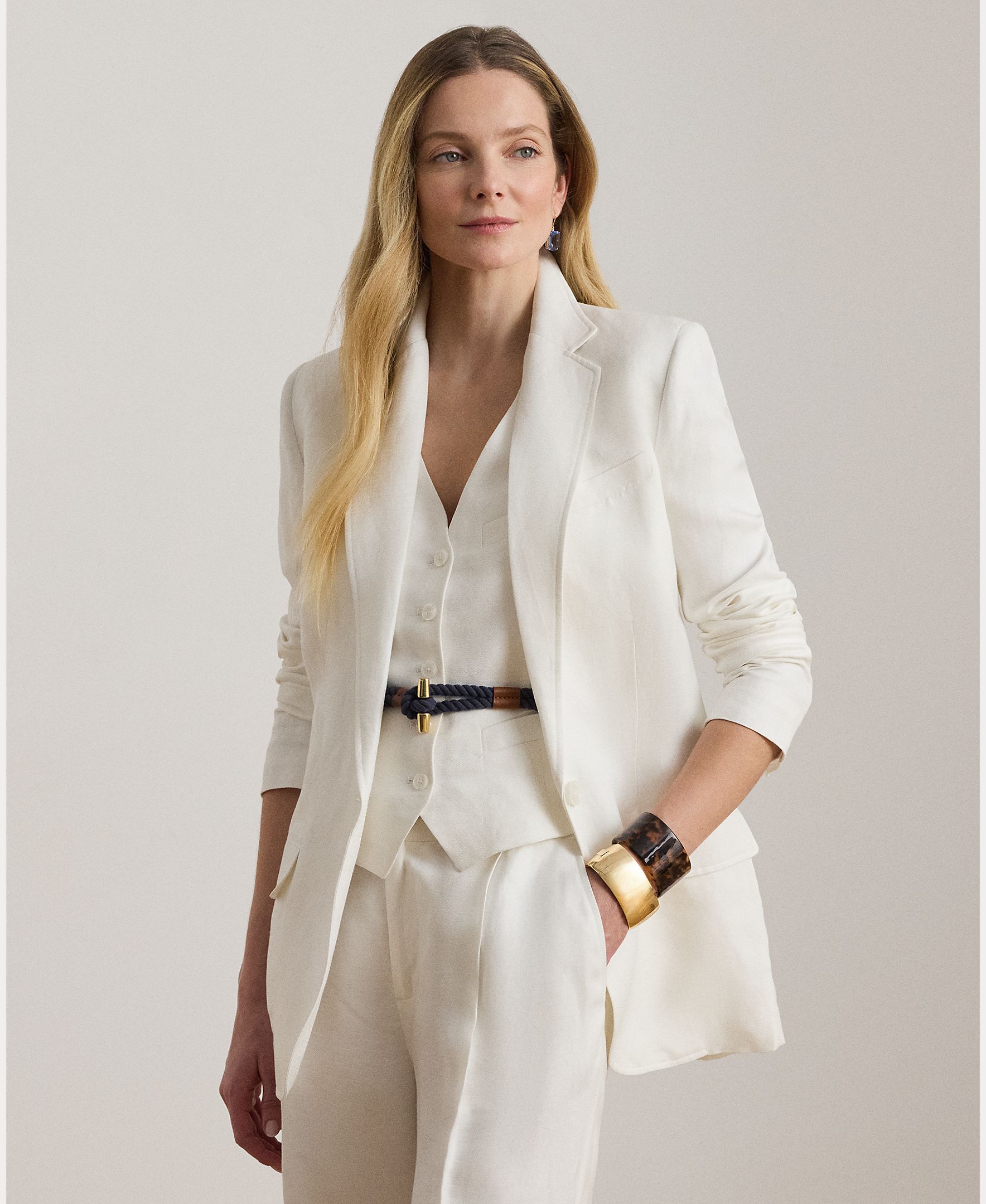 Blazer de Sarja em Mistura de Linho Branco-6