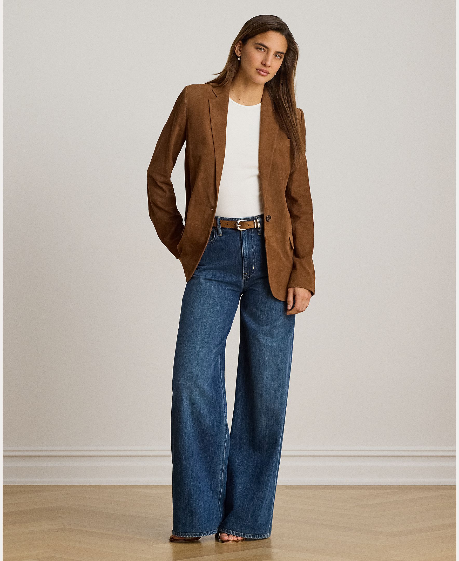 Lauren Ralph Lauren - Blazer de mujer de ante con botonadura sencilla.