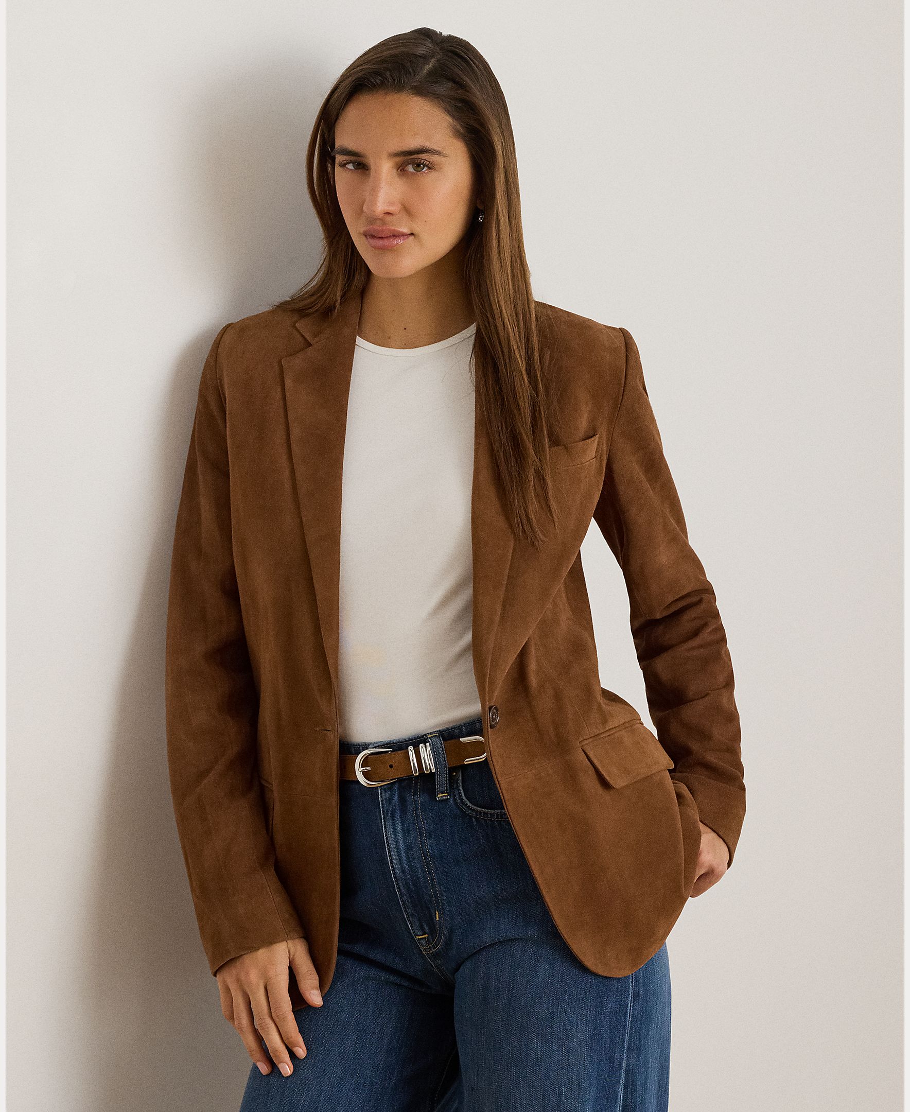 Blazer de Camurça com Abotoadura Simples Castanho-3