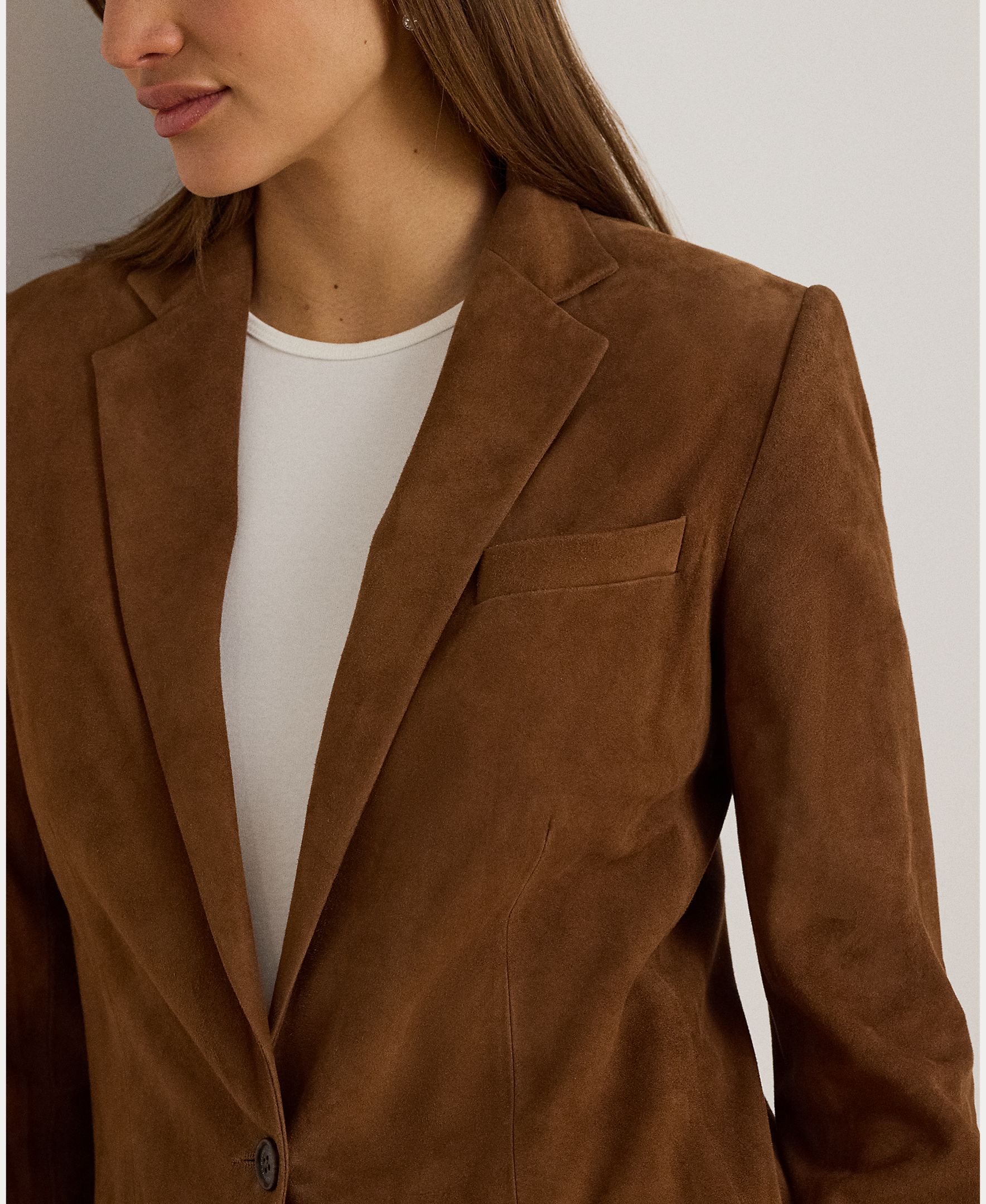 Blazer de Camurça com Abotoadura Simples Castanho-5