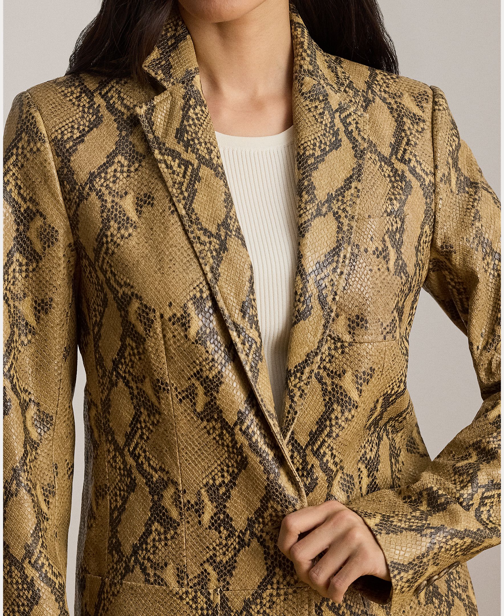 Blazer em Pele com Animal Print de Serpente Caramelo-5