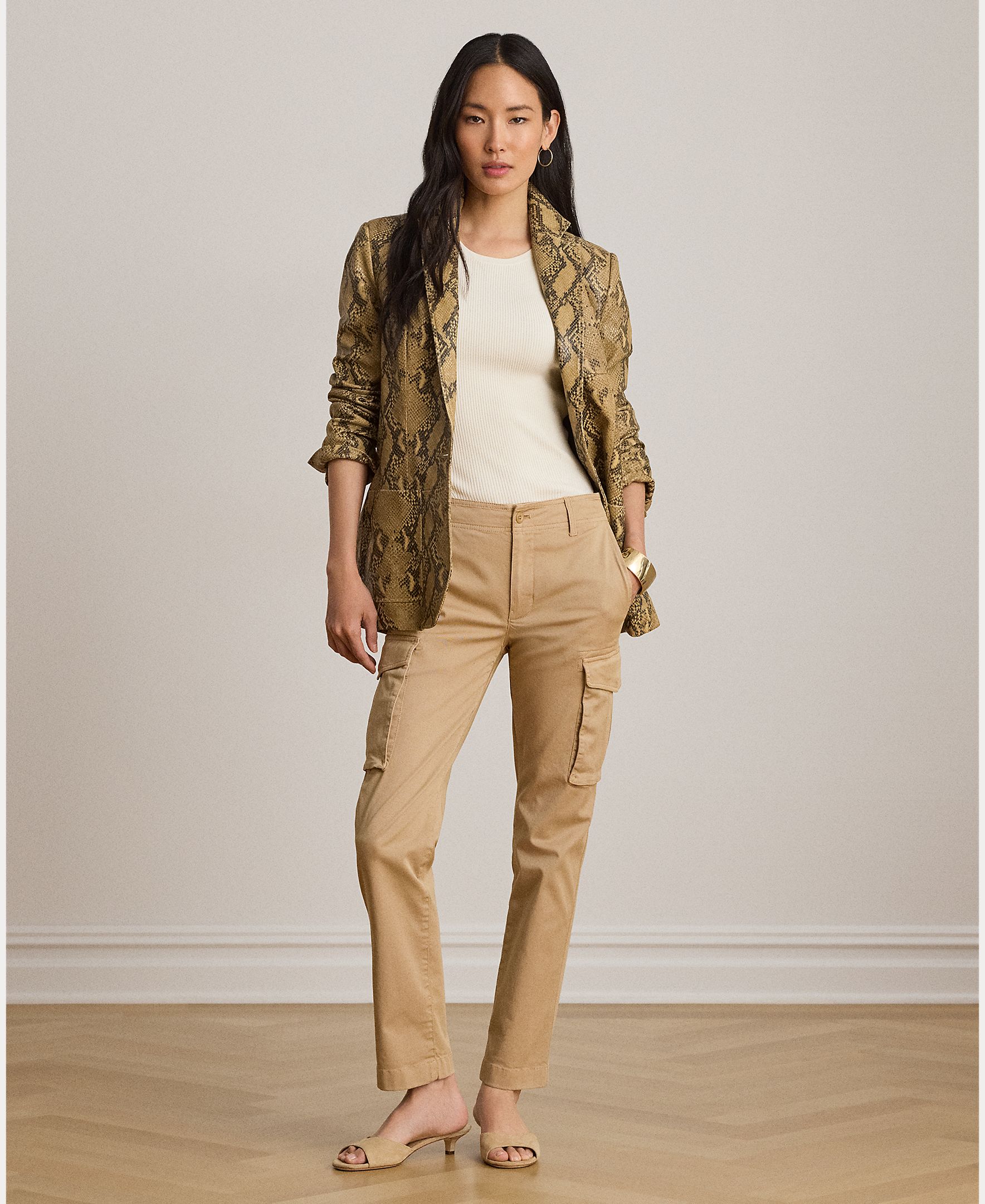 Blazer em Pele com Animal Print de Serpente Caramelo-7