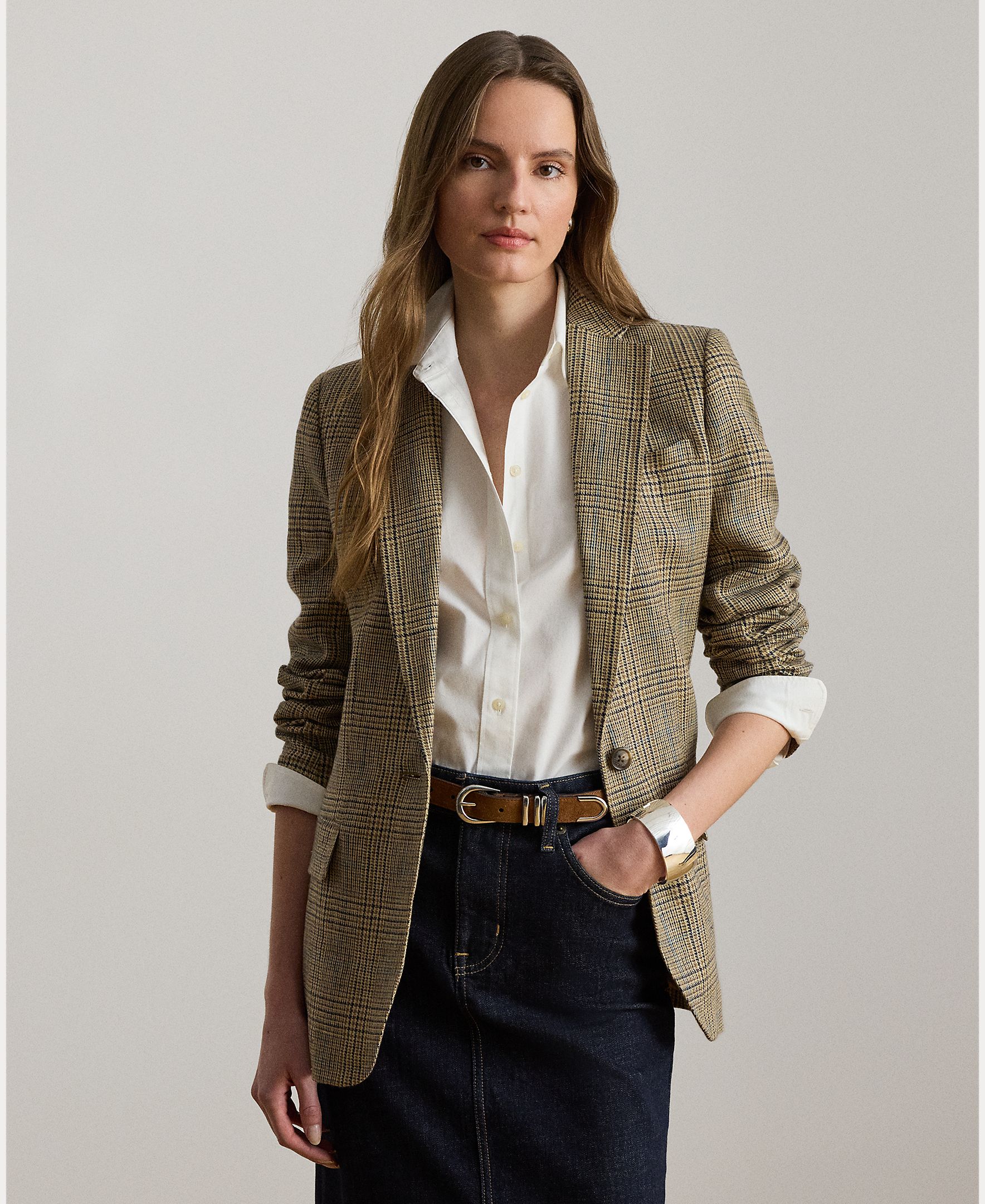 Blazer de Linho com Abotoadura Simples Bege-3