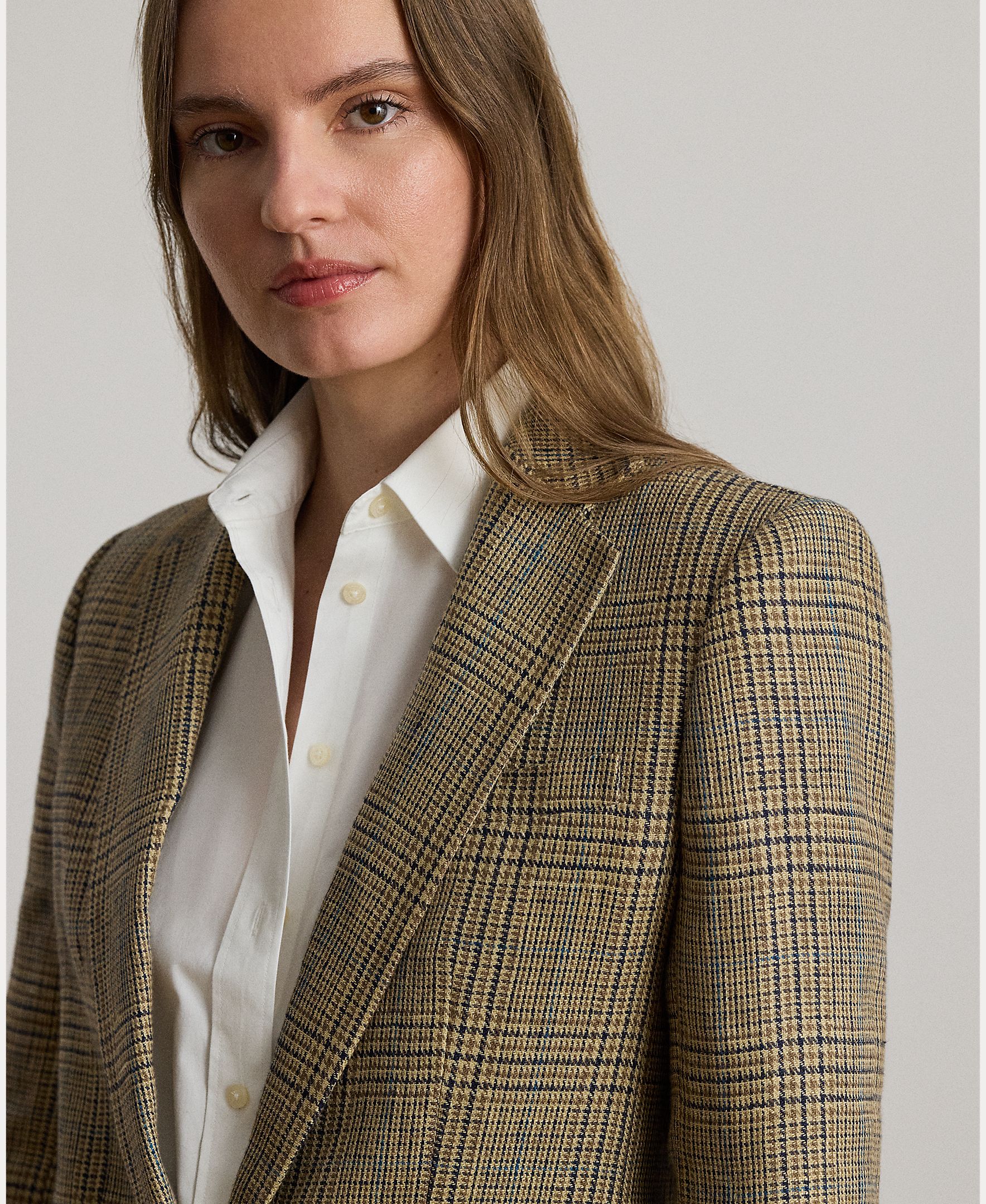 Blazer de Linho com Abotoadura Simples Bege-5