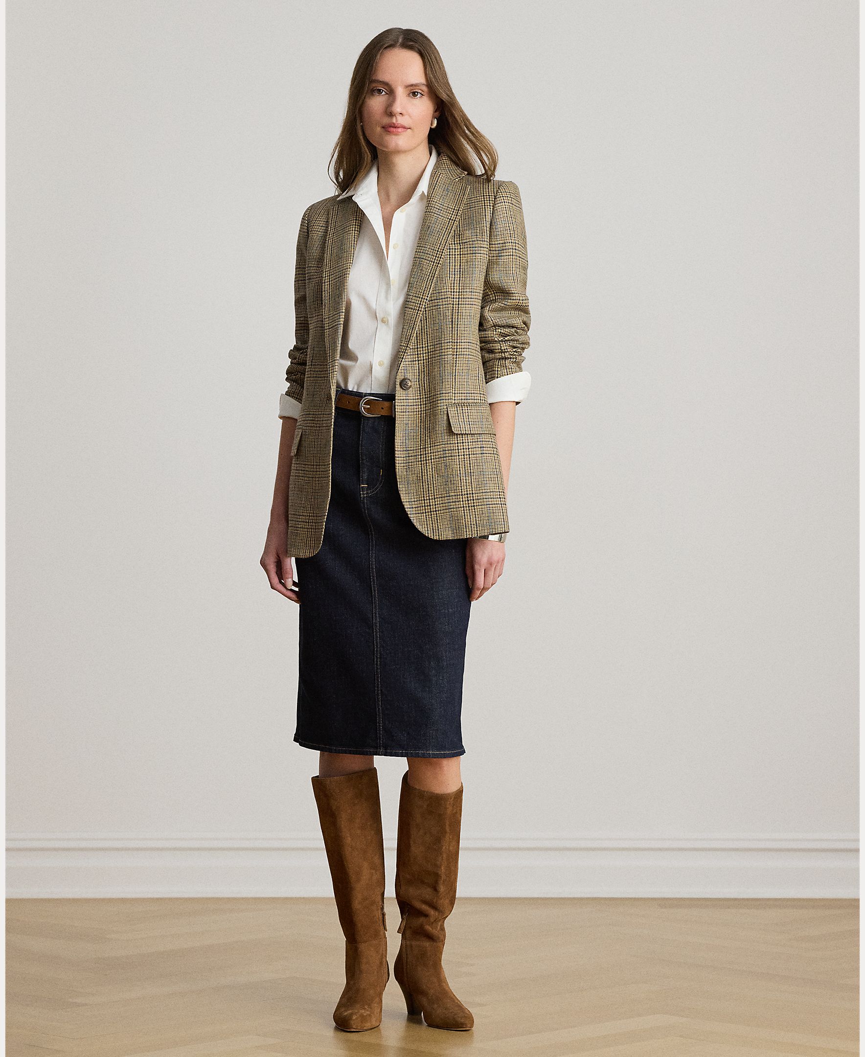Blazer de Linho com Abotoadura Simples Bege-7