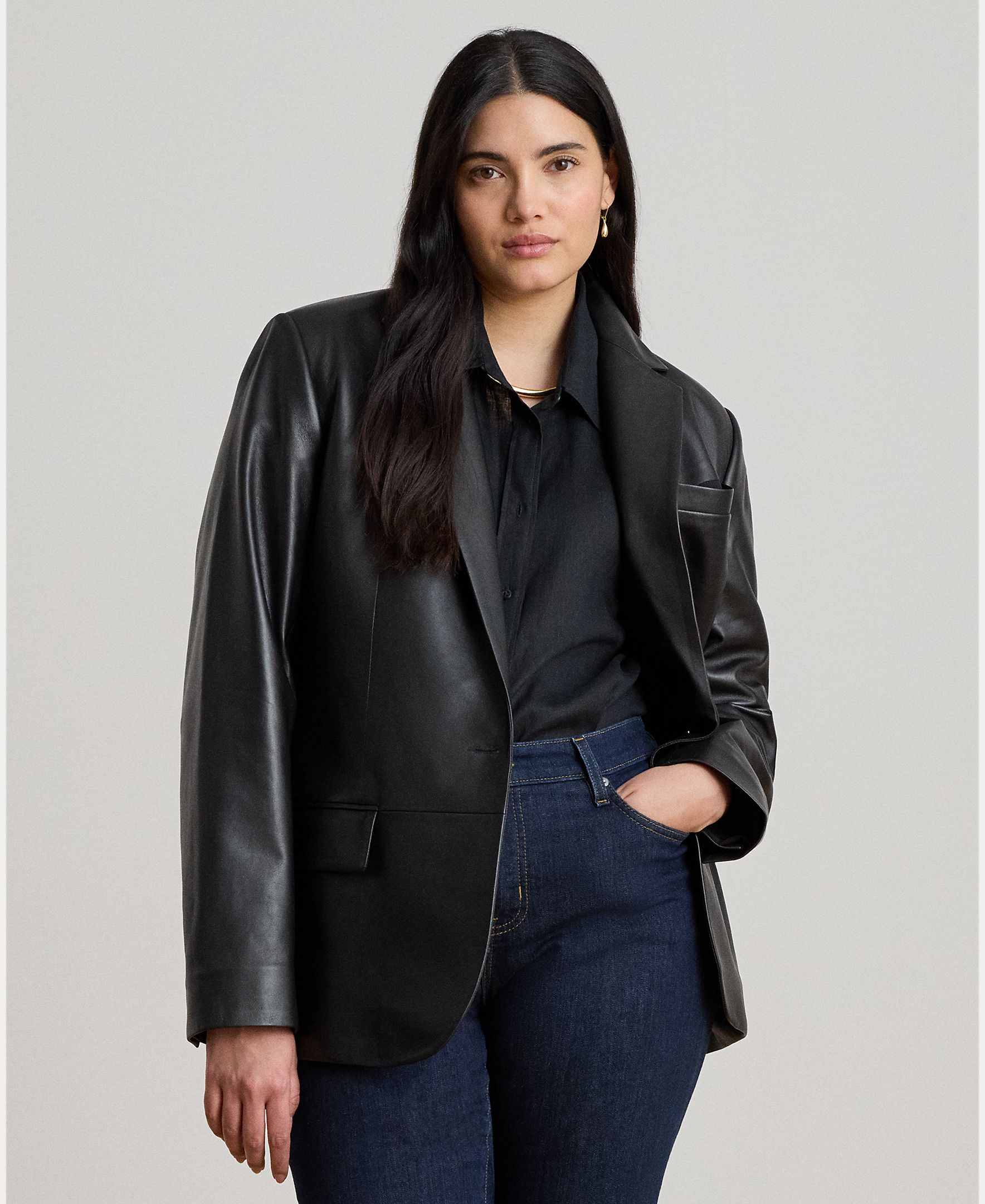 Blazer em Pele com Abotoadura Simples Preto-9