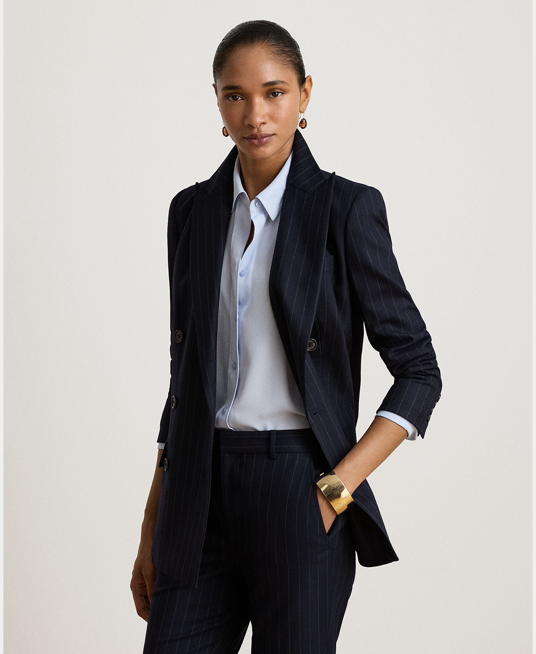 Blazer Cruzado com Bordado na Lapela Azul-marinho-3