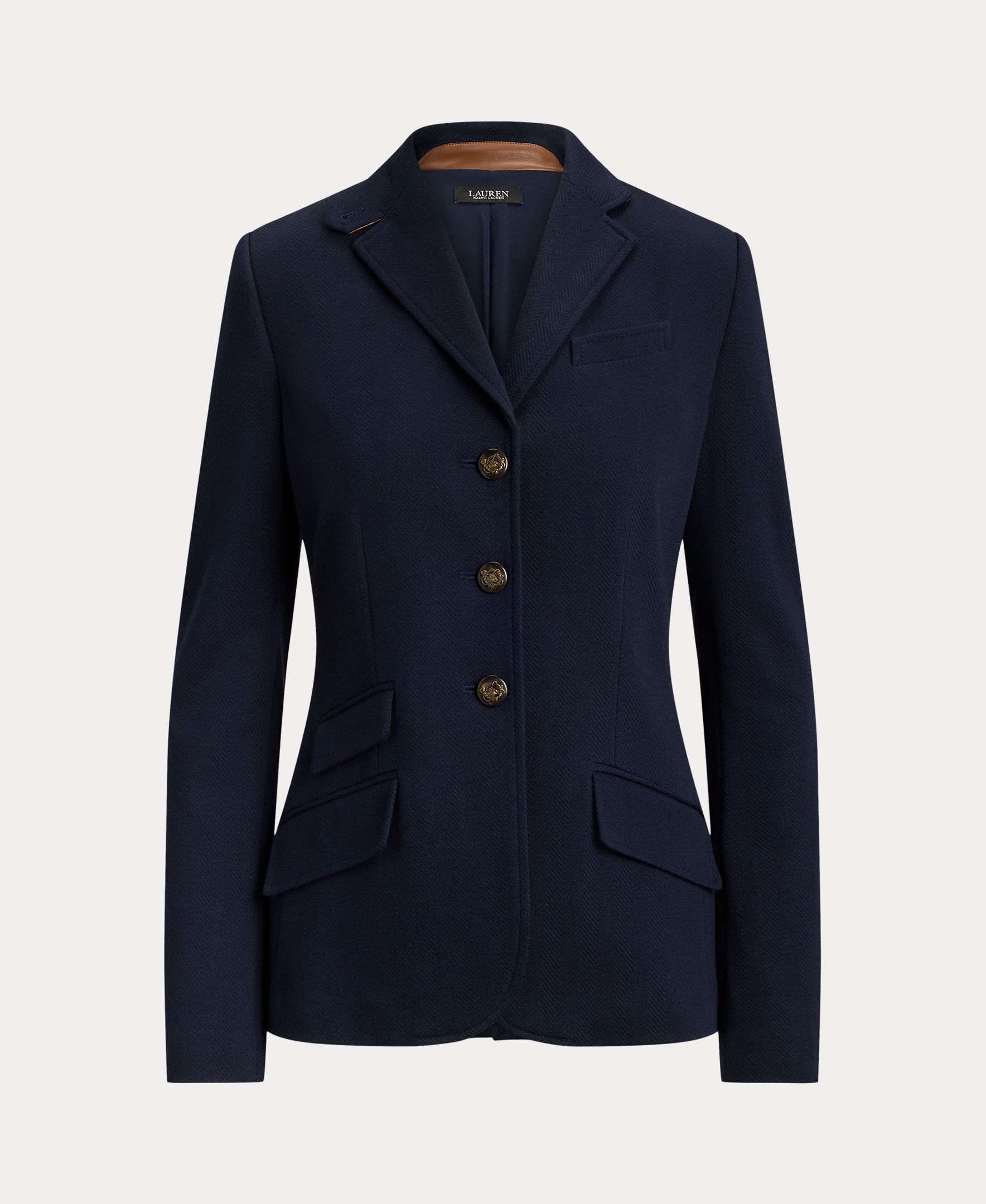 Blazer de Jacquard de Algodão com Padrão Espinha de Peixe Azul-marinho-7