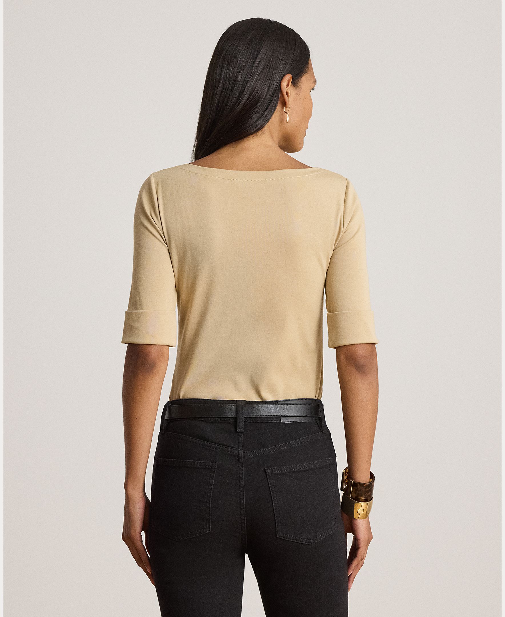 Camiseta de mujer de algodón con cuello barco - Lauren Ralph Lauren - Beige Beige-3