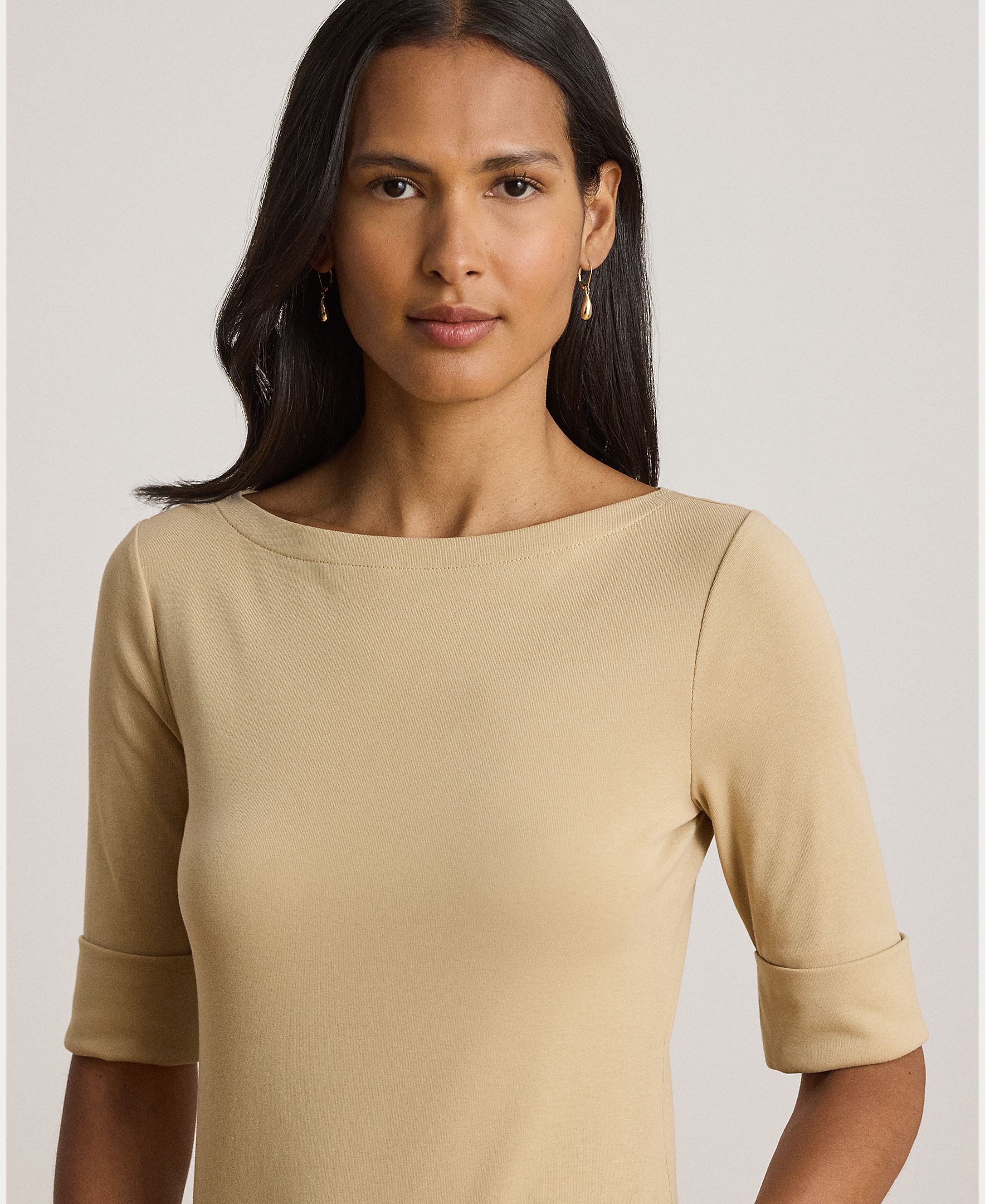 Camiseta de mujer de algodón con cuello barco - Lauren Ralph Lauren - Beige Beige-4