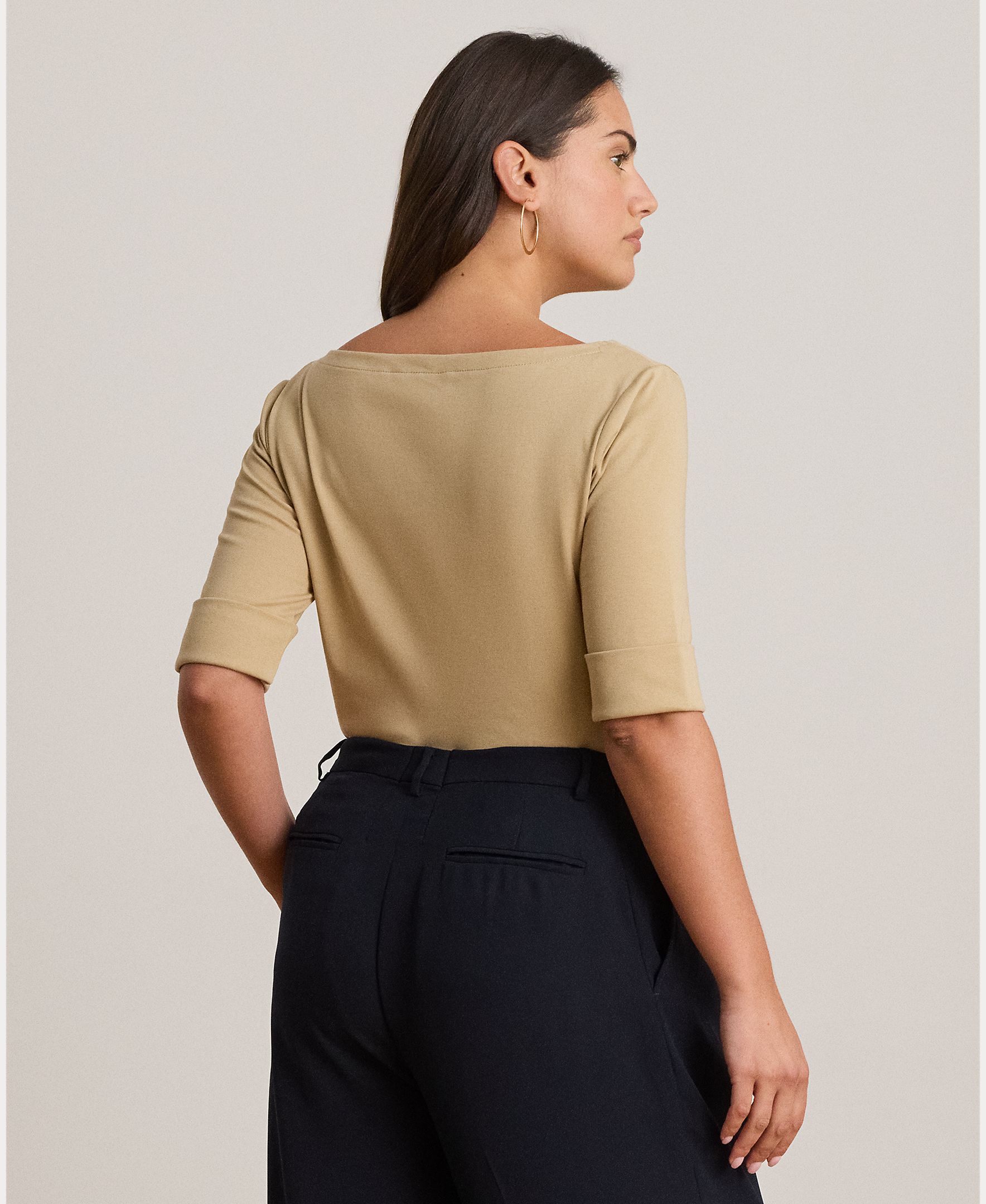 Camiseta de mujer de algodón con cuello barco - Lauren Ralph Lauren - Beige Beige-6