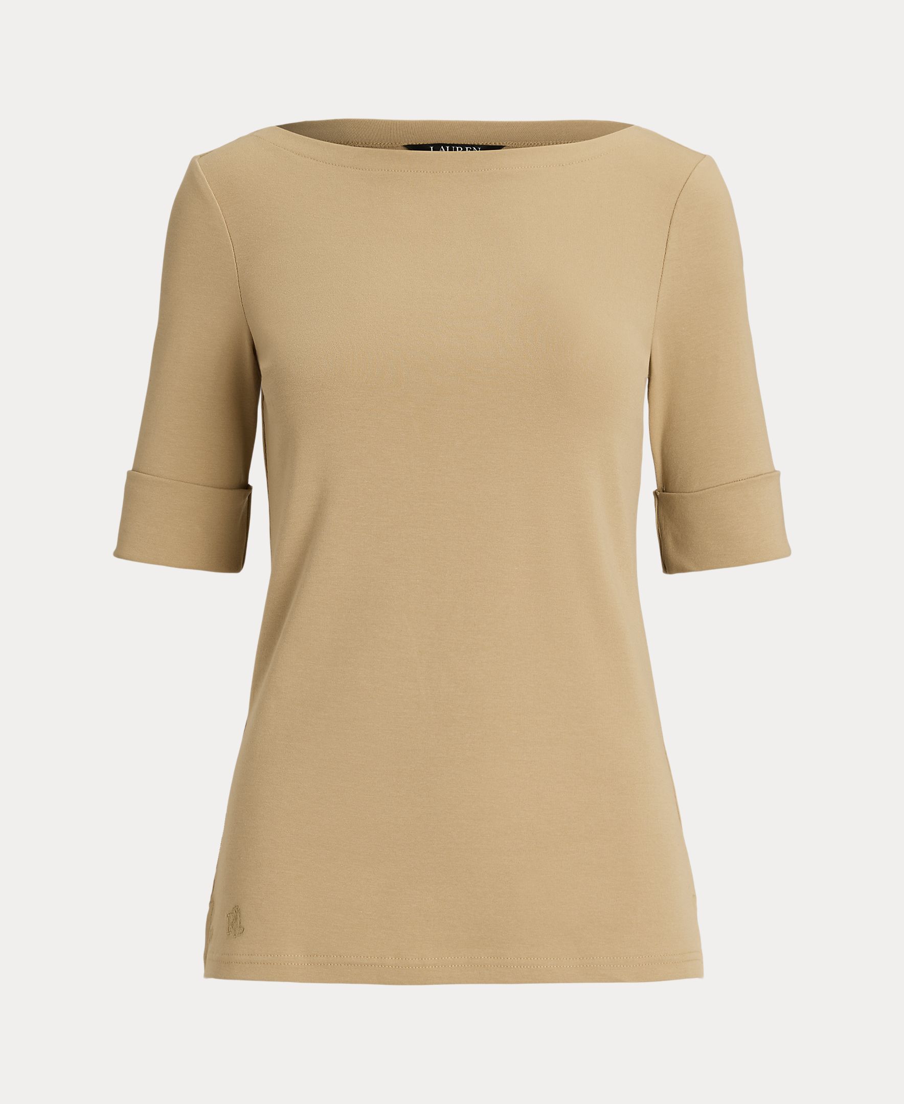Camiseta de mujer de algodón con cuello barco - Lauren Ralph Lauren - Beige Beige-8