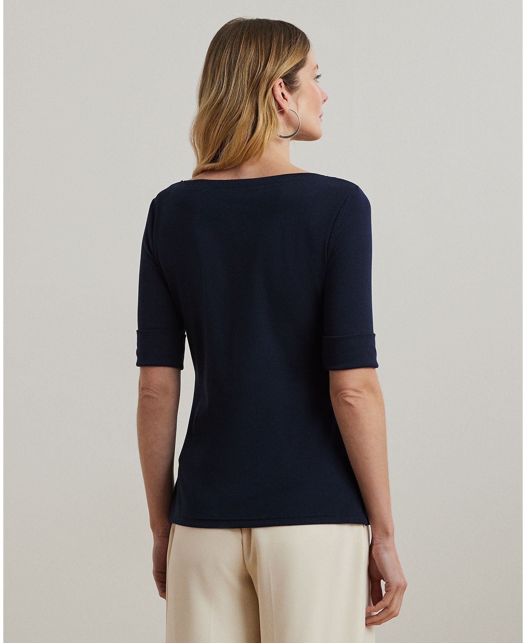 Camiseta de mujer de algodón con cuello barco - Lauren Ralph Lauren - Azul marino Azul marino-3