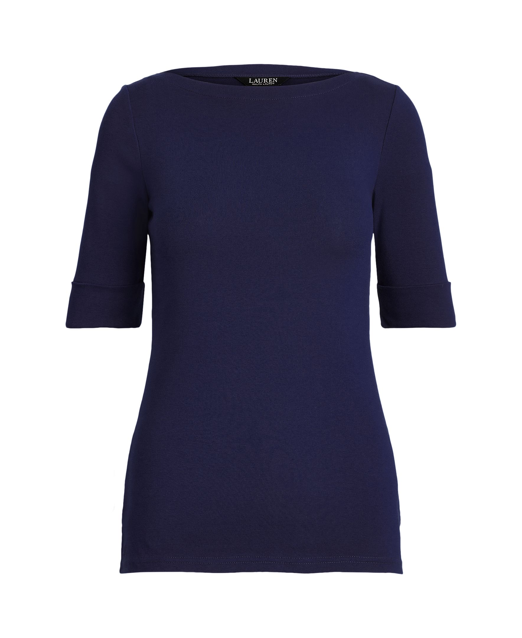 Camiseta de mujer de algodón con cuello barco - Lauren Ralph Lauren - Azul marino Azul marino-5